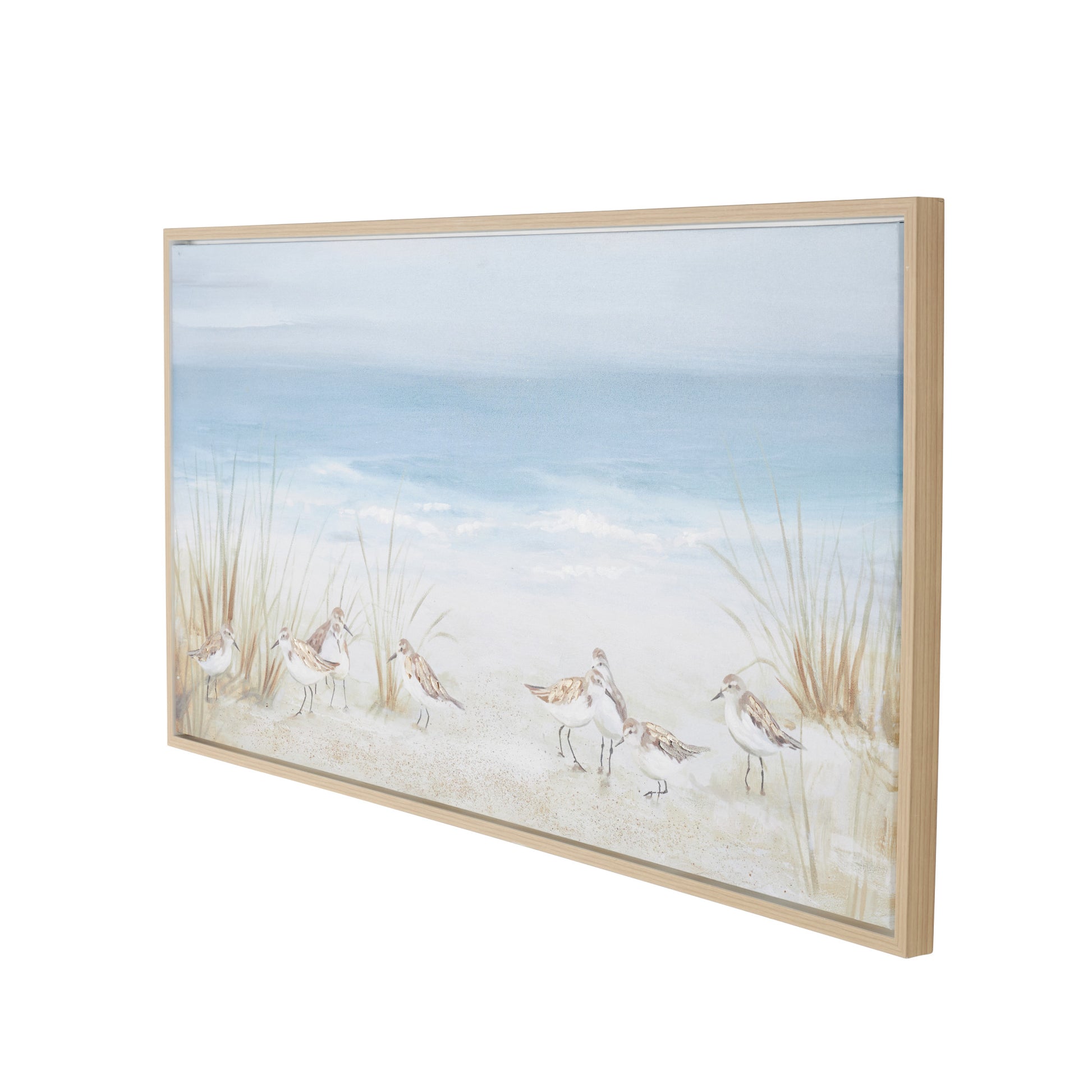 Bird Blue Canvas Living Room Framed Wall Art with Brown Wood Frame