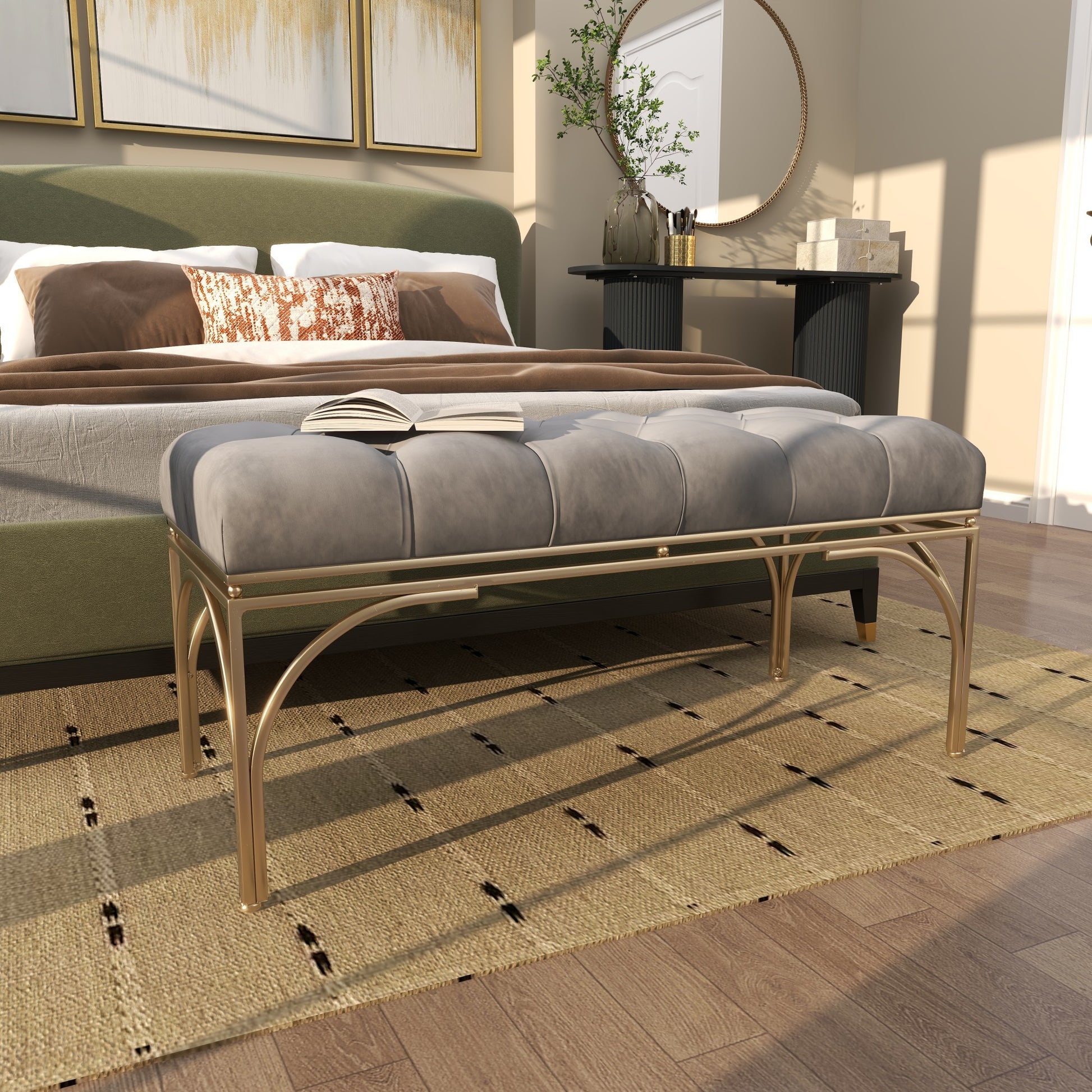 Velvet Home Bench with Gold Legs 39" x 17" x 19"