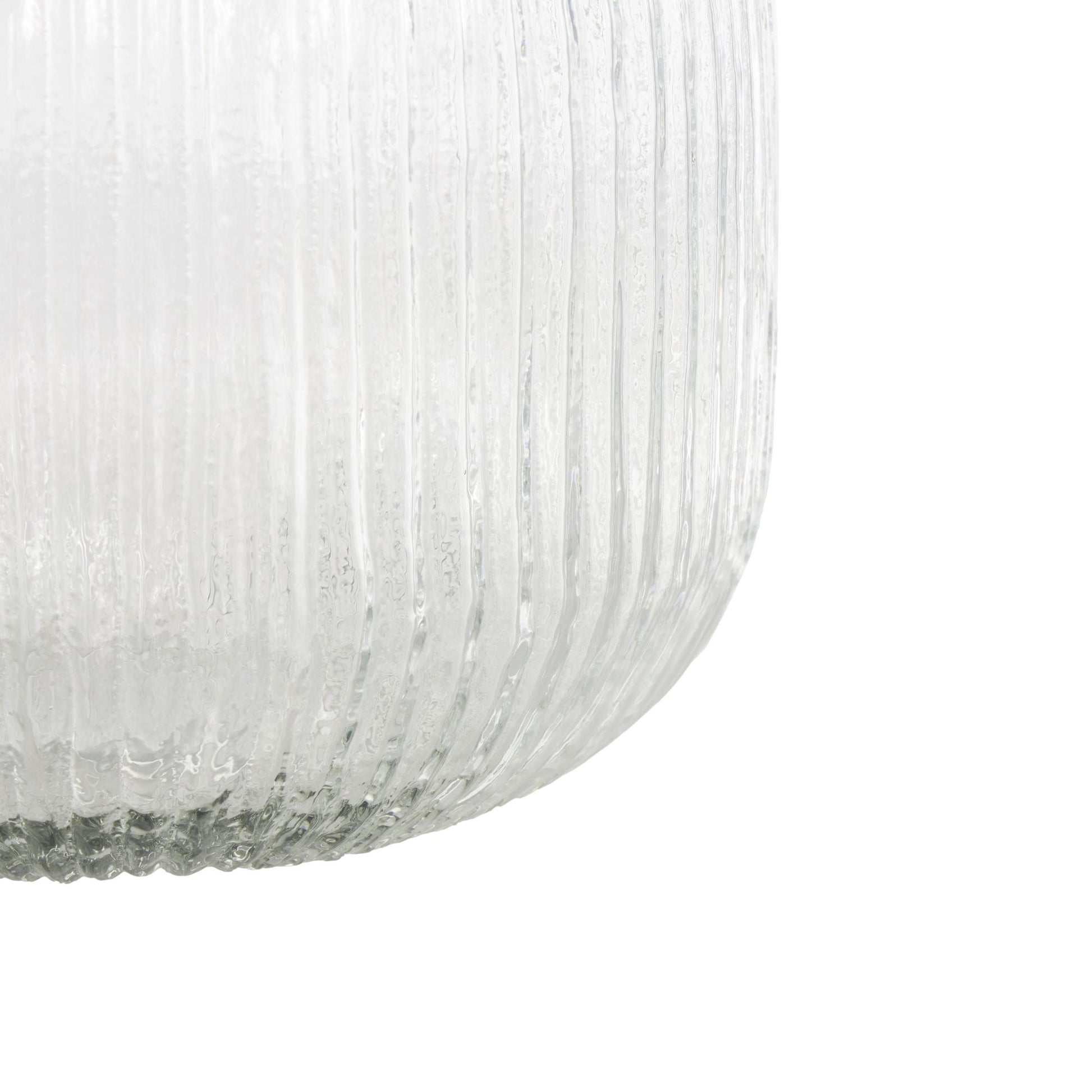 Clear Glass Short Round Ribbed Fluted Decorative Vase