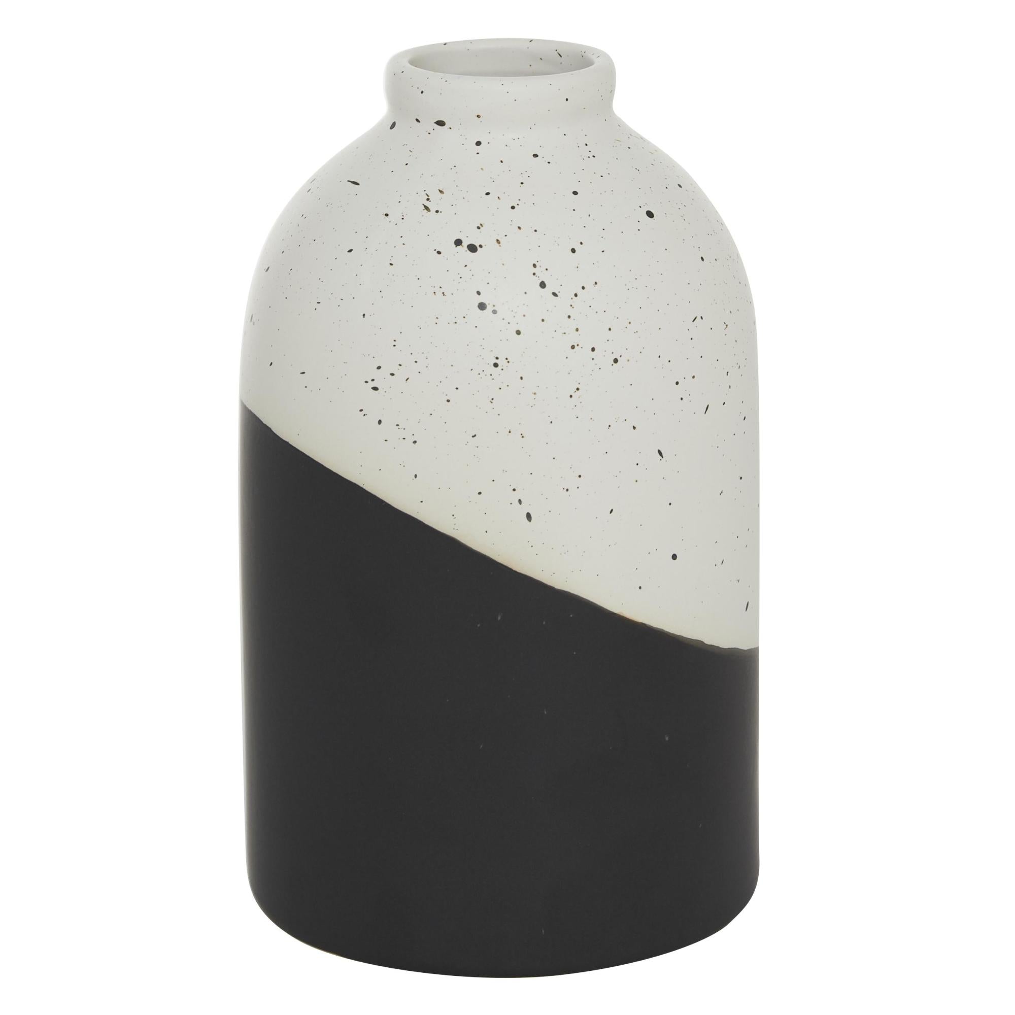 Black Ceramic Color Block Speckled Decorative Vase with White Top
