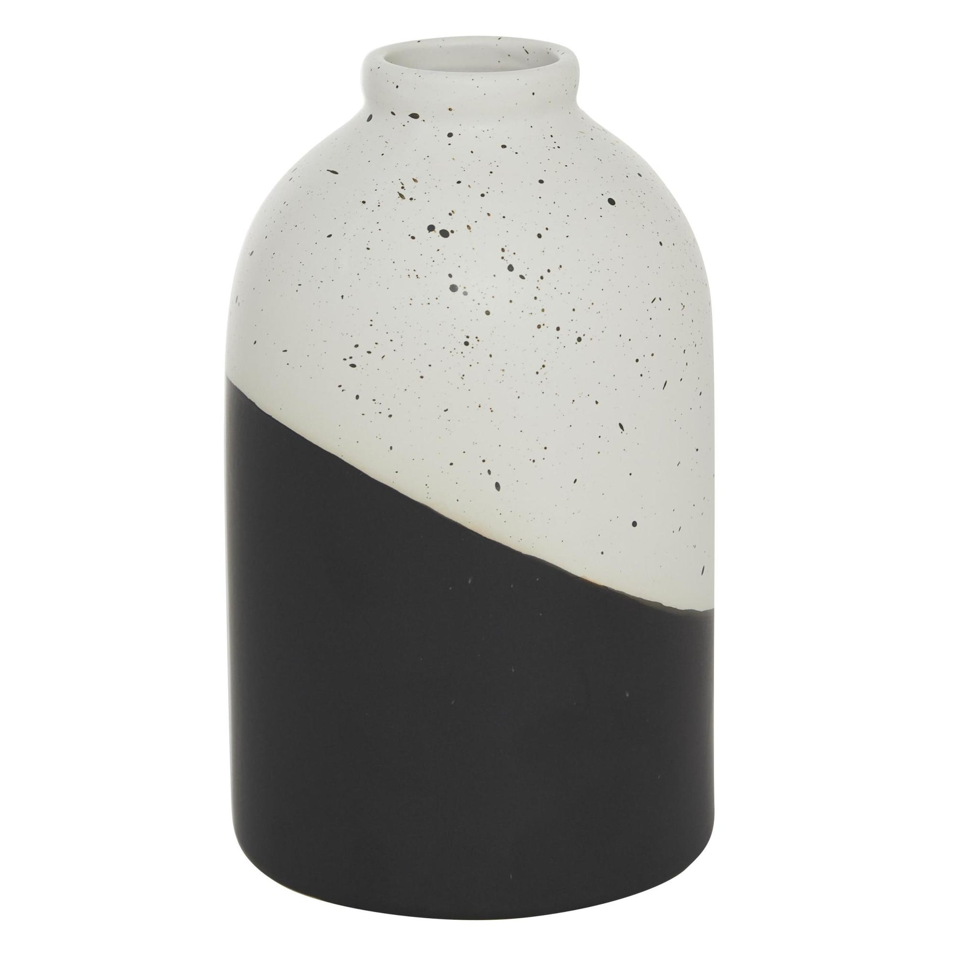 Black Ceramic Color Block Speckled Decorative Vase with White Top
