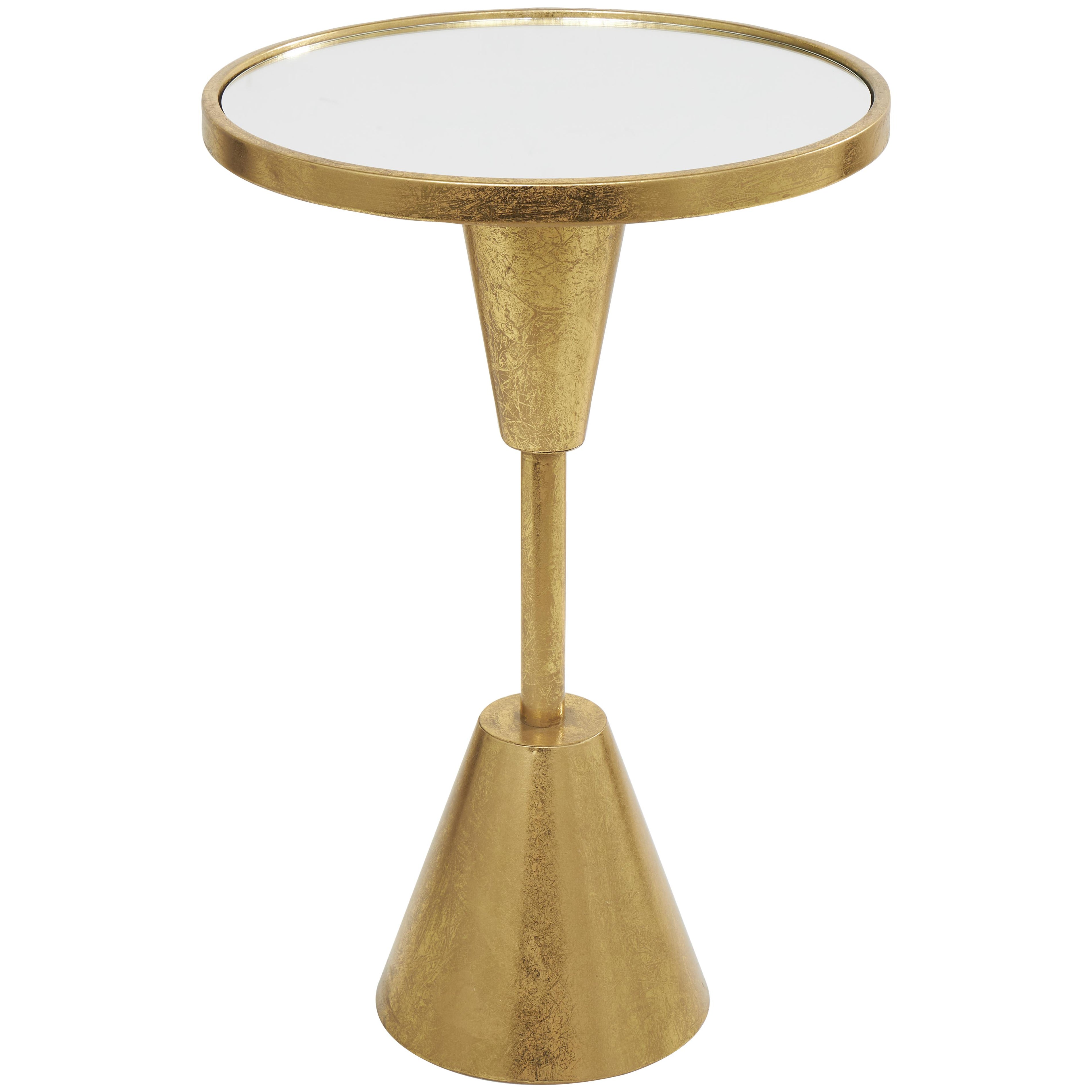Metal Pedestal Base Side End Accent Table with Mirrored Glass Top