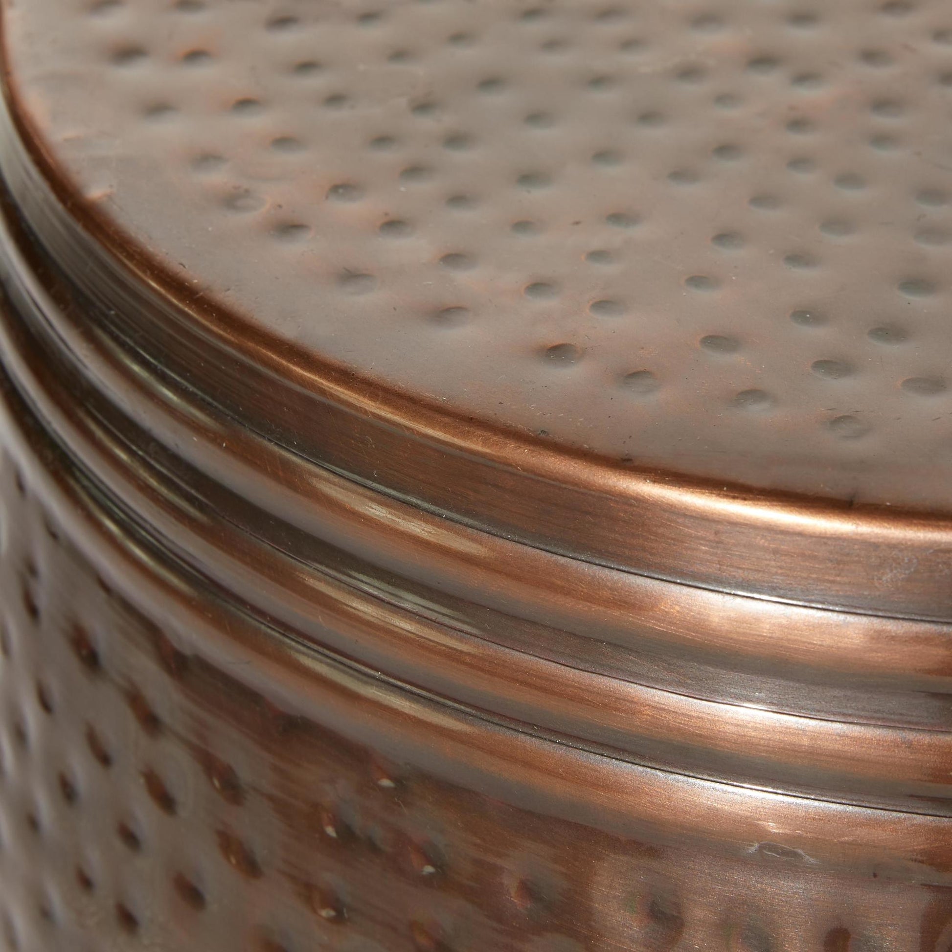 Drum Metal Handmade Side End Accent Table with Hammered Design