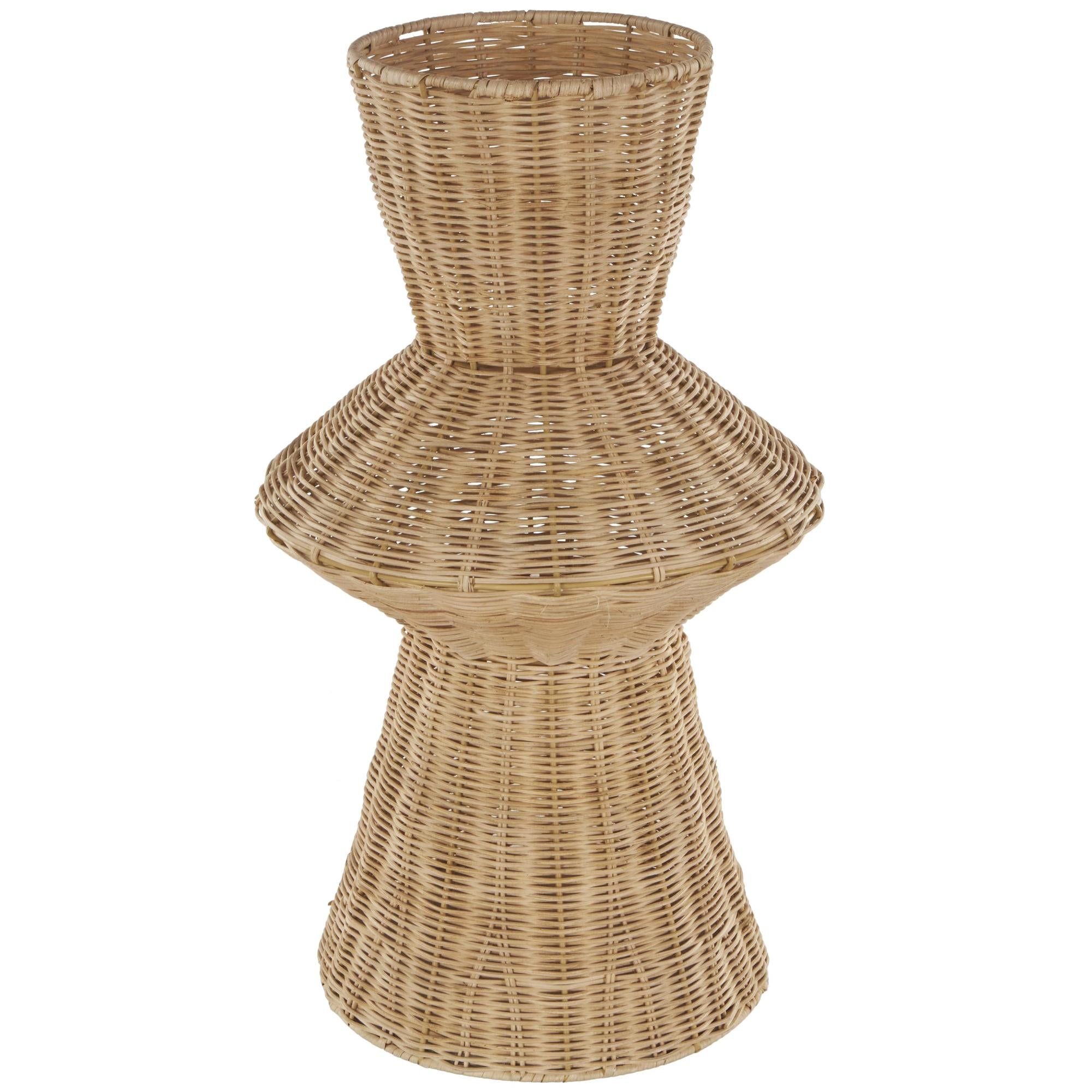 Brown Rattan Handmade Woven Tapered Fluted Decorative Vase
