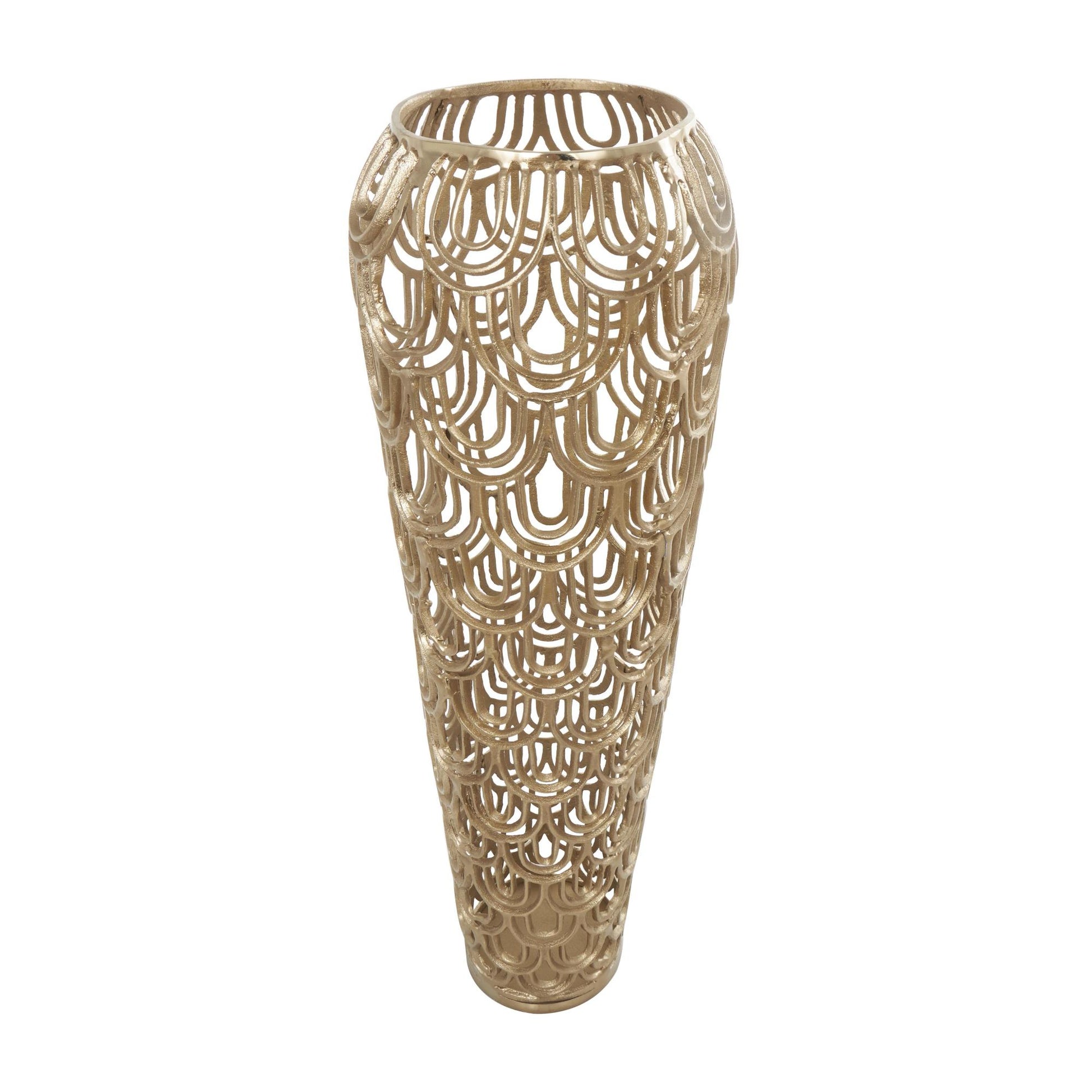 Geometric Aluminum Metal Tall Art Deco Inspired Arched Decorative Vase