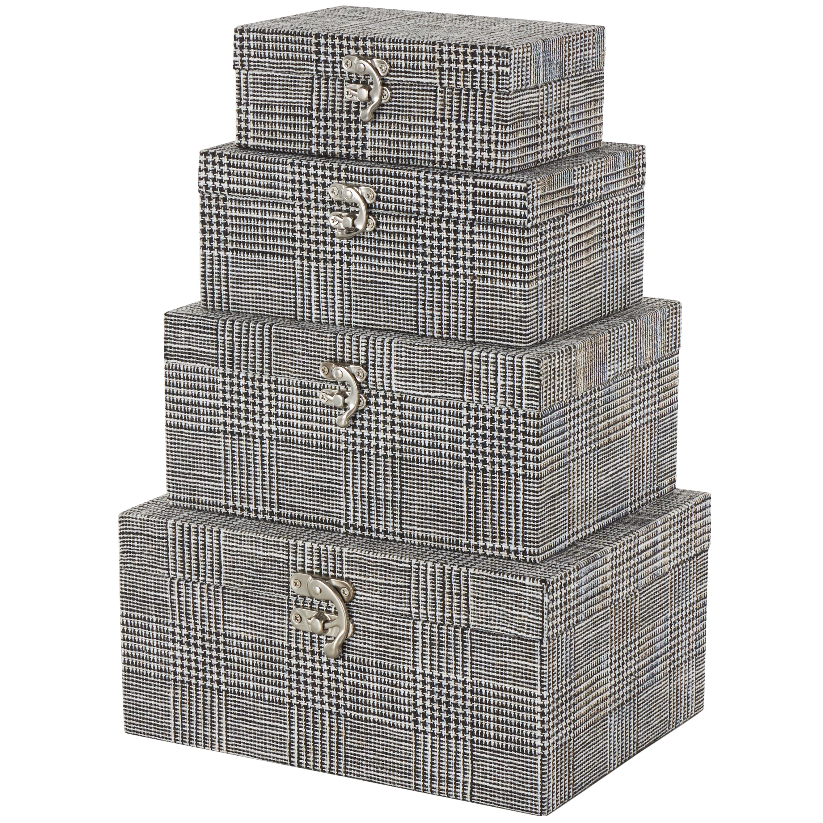 Set of 4 Fabric Handmade Storage Decorative Box with Silver Latches Set of 4 10", 9", 8", 6"H