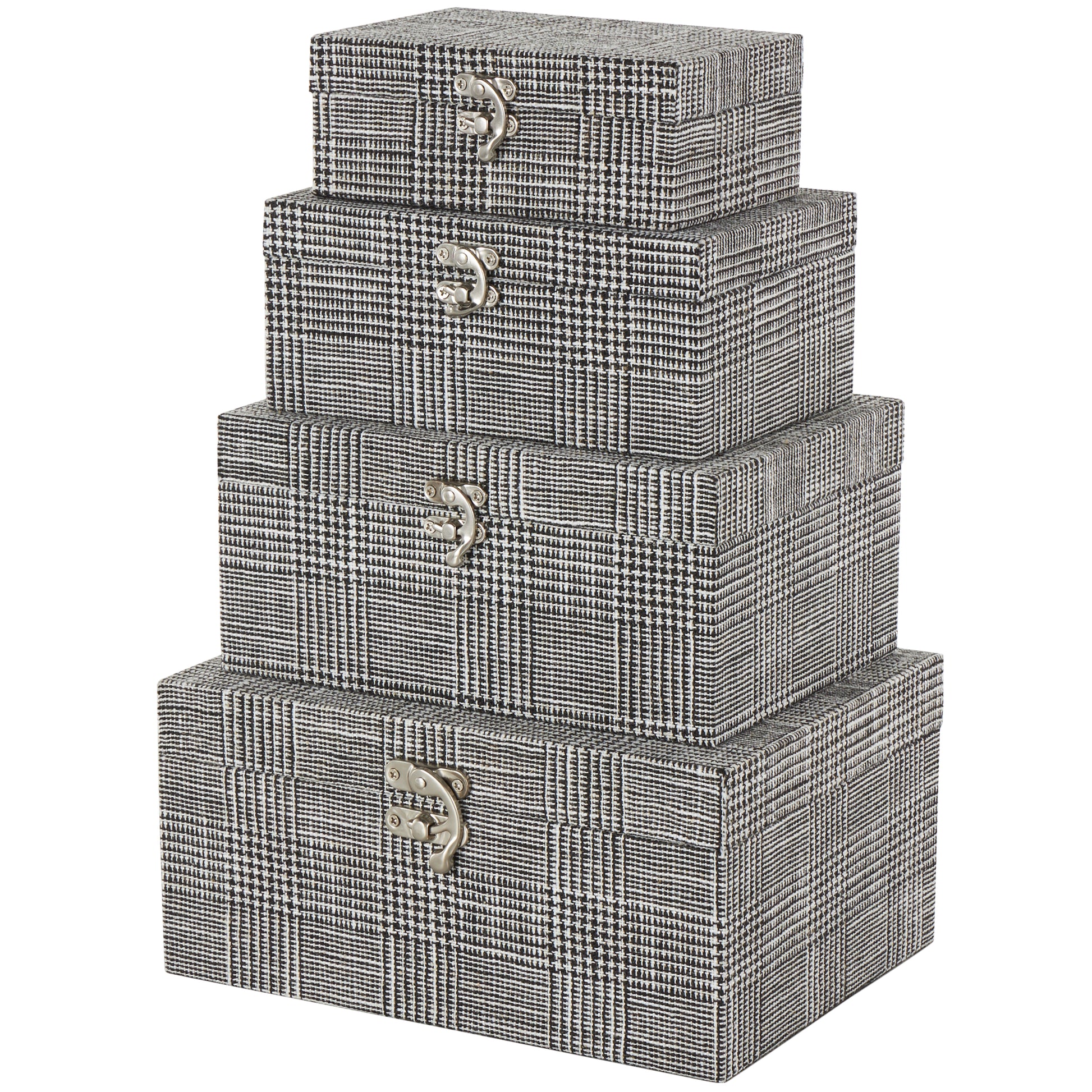 Set of 4 Fabric Handmade Storage Decorative Box with Silver Latches Set of 4 10", 9", 8", 6"H
