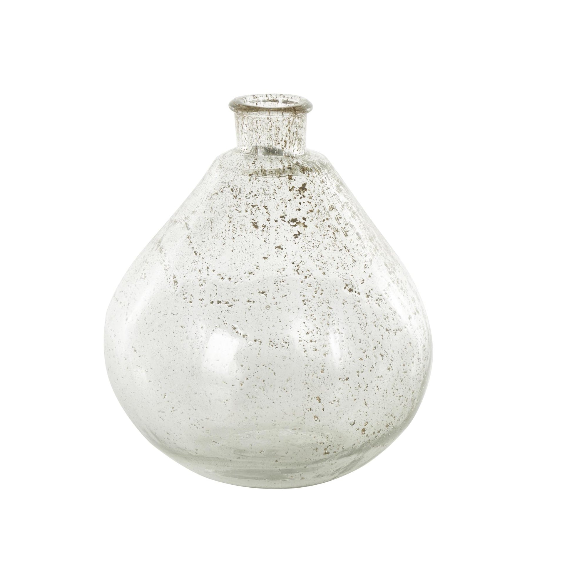 Clear Glass Speckled Decorative Vase with Brown Accents