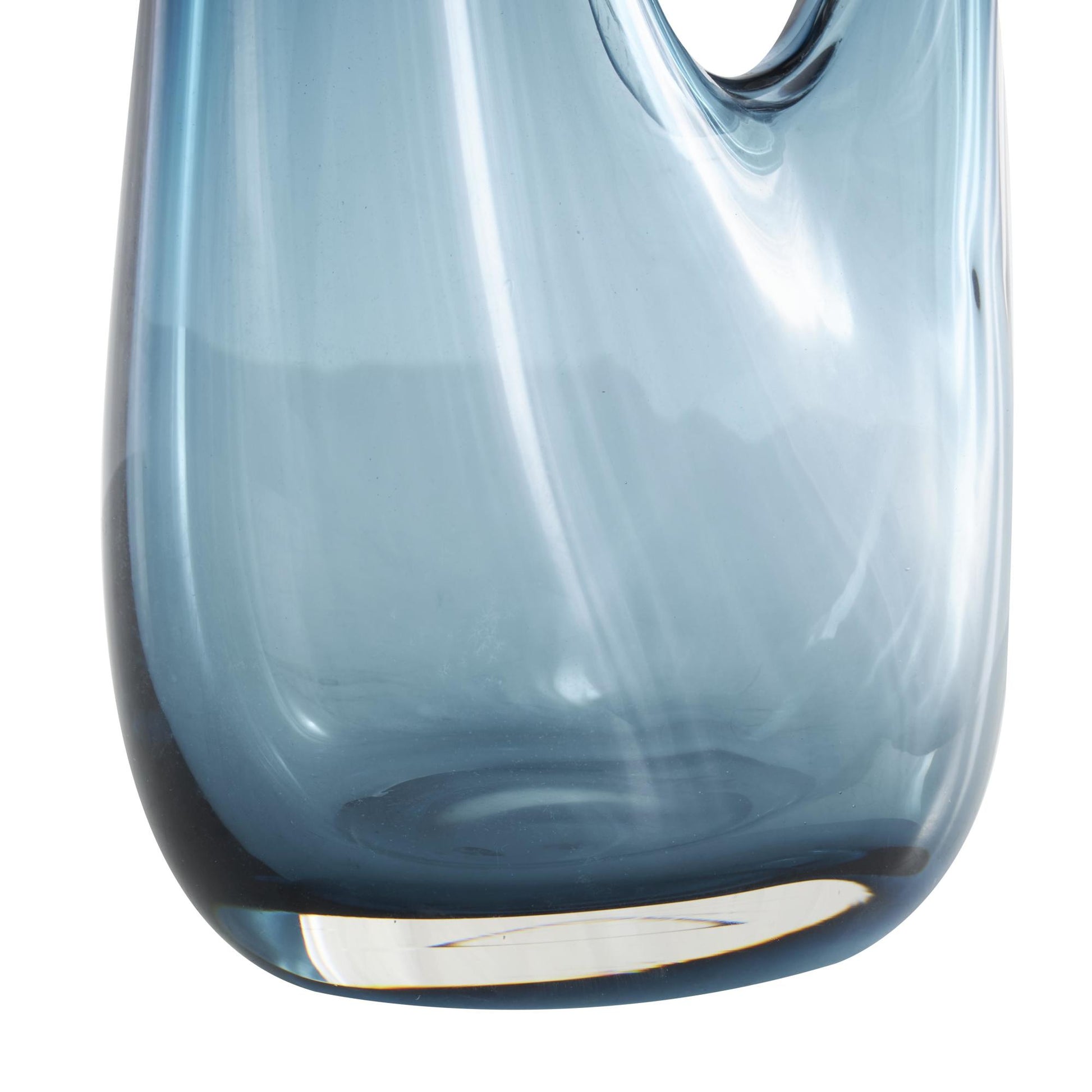 Abstract Blue Glass Ombre Decorative Vase with Cutout Handle and Elongated Opening