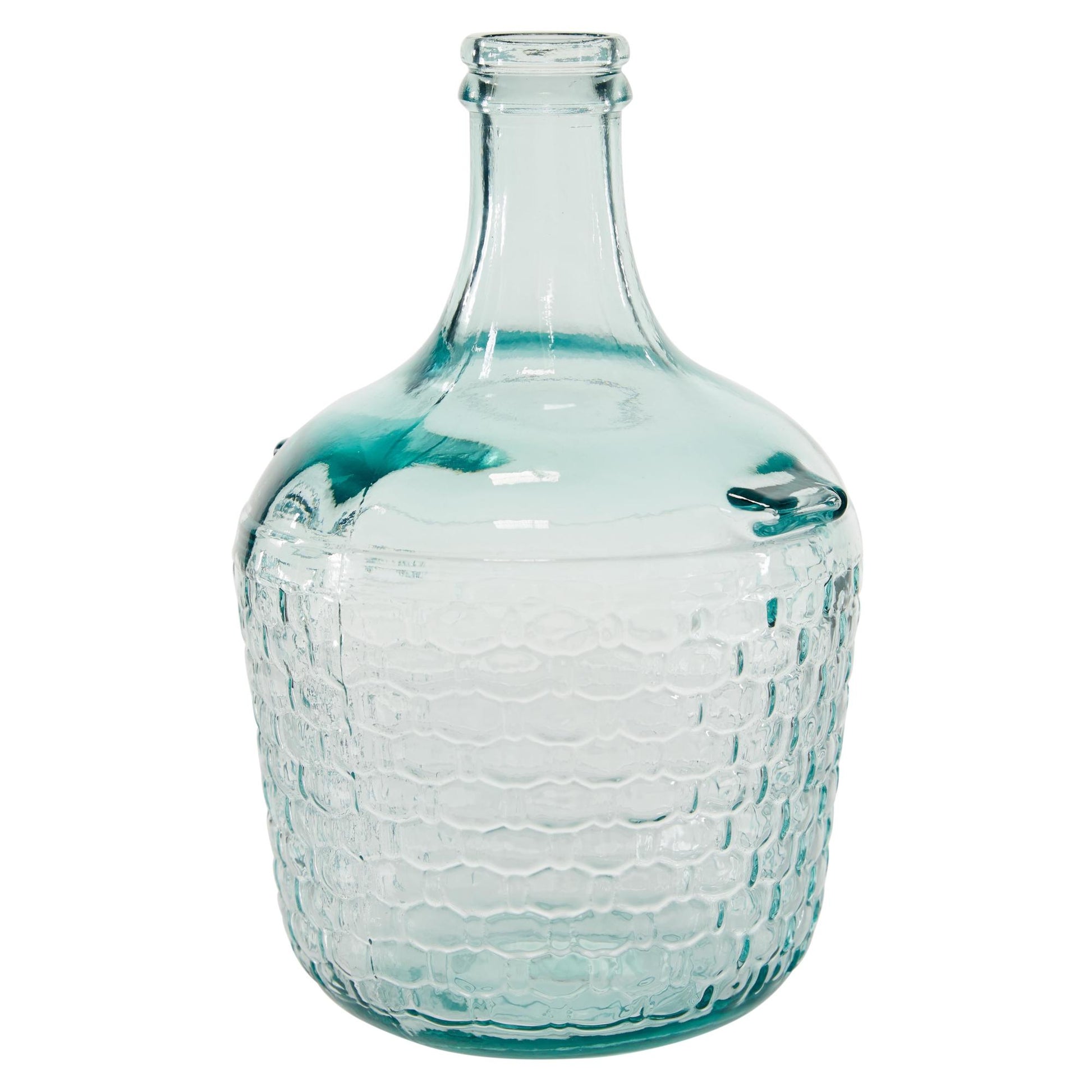 Teal Recycled Glass Handmade Spanish Bottle Neck Decorative Vase with Hexagon Bubble Texture