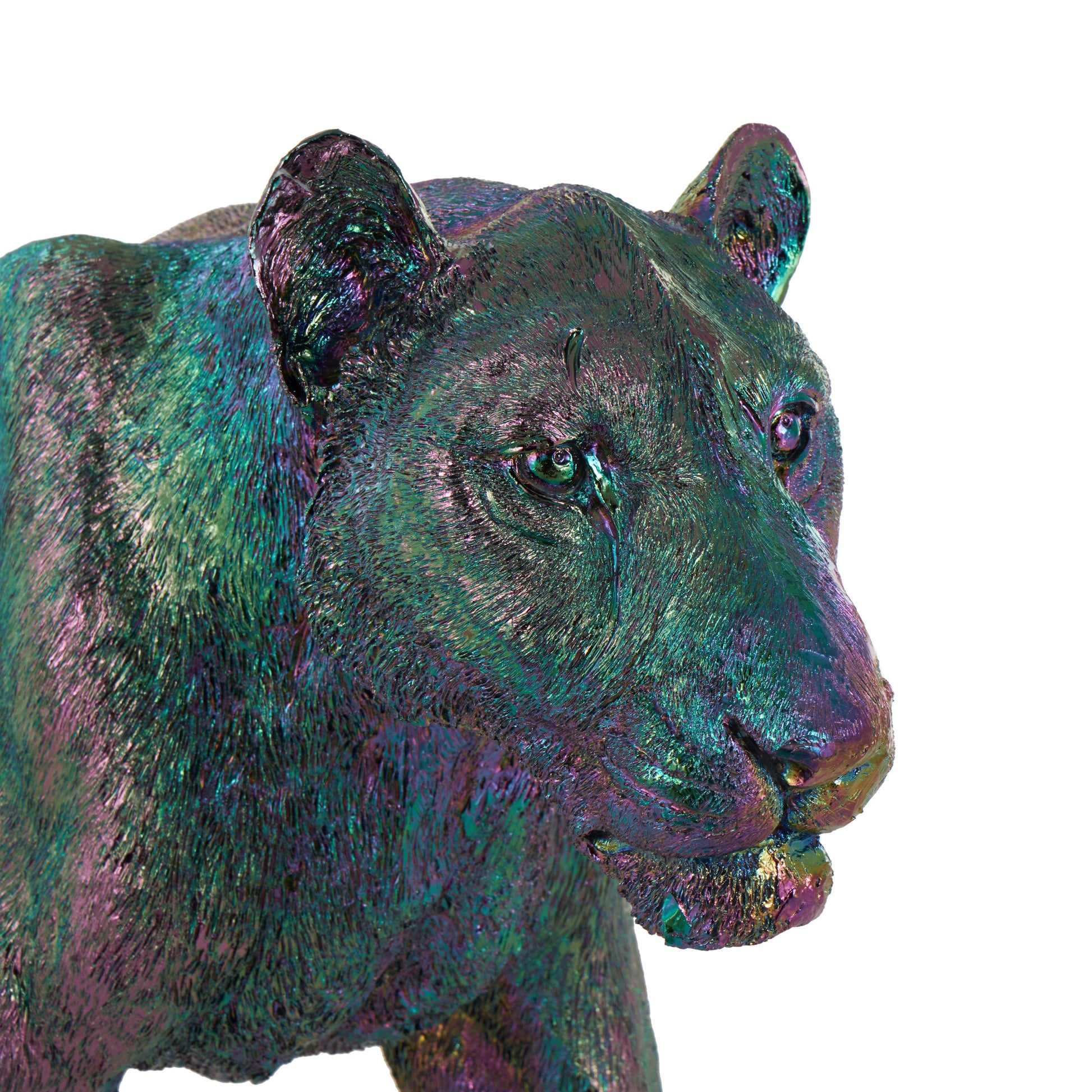 Leopard Multi Colored Resin Standing Decorative Sculpture with Rainbow Shimmer Finish