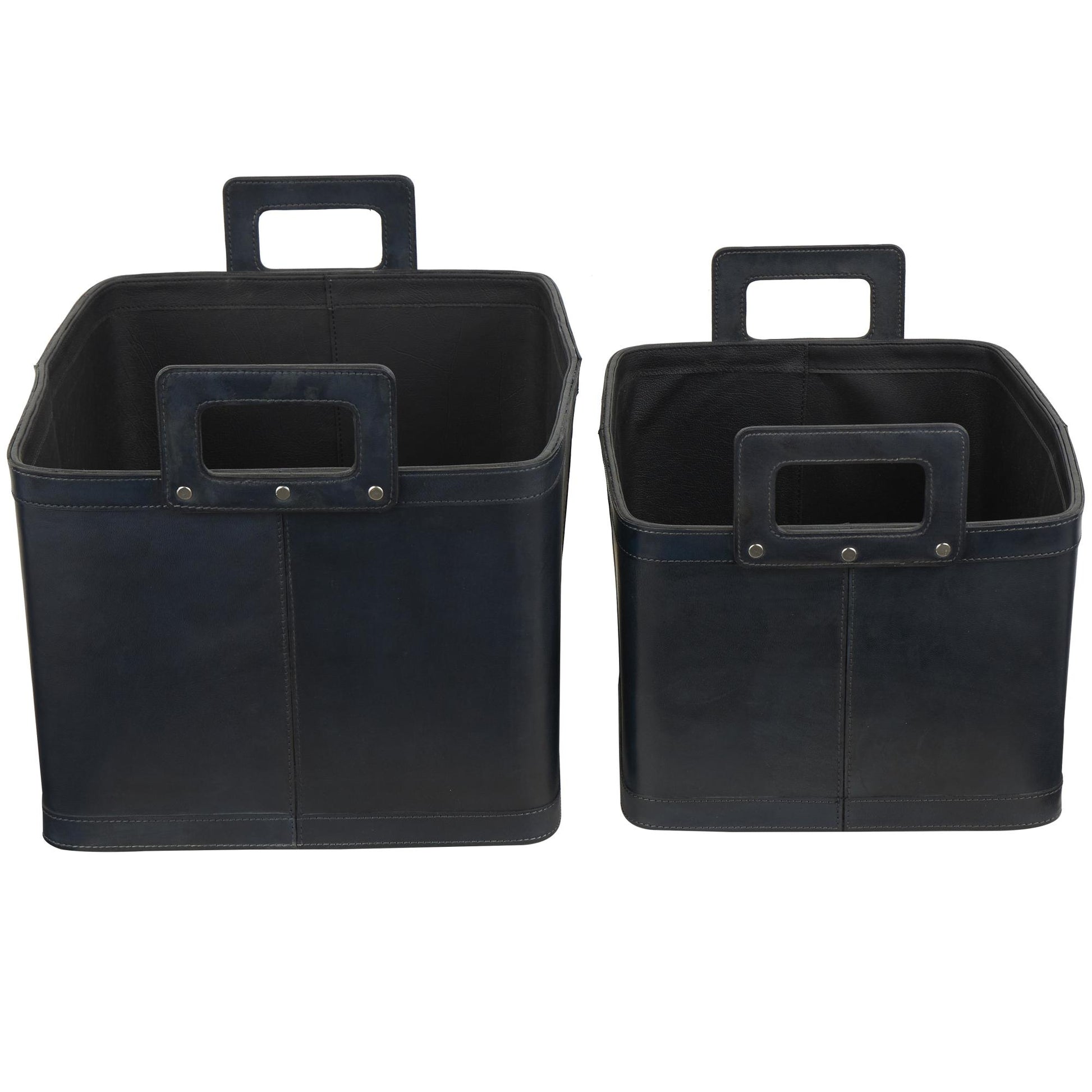 Set of 2 Leather Handmade Decorative and Functional Storage Basket with Handles