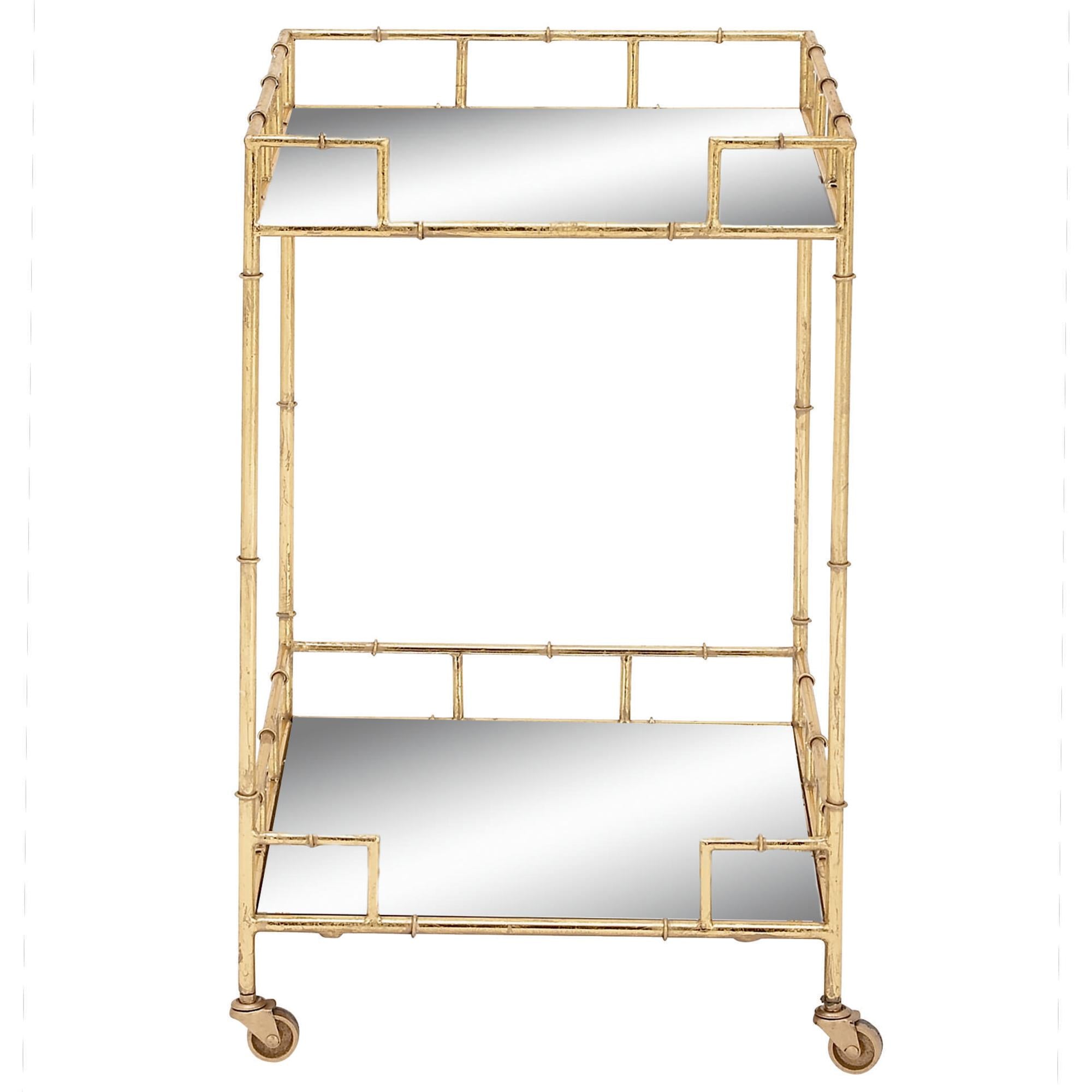 Gold Metal Rolling 2 Shelf Home Bar Cart