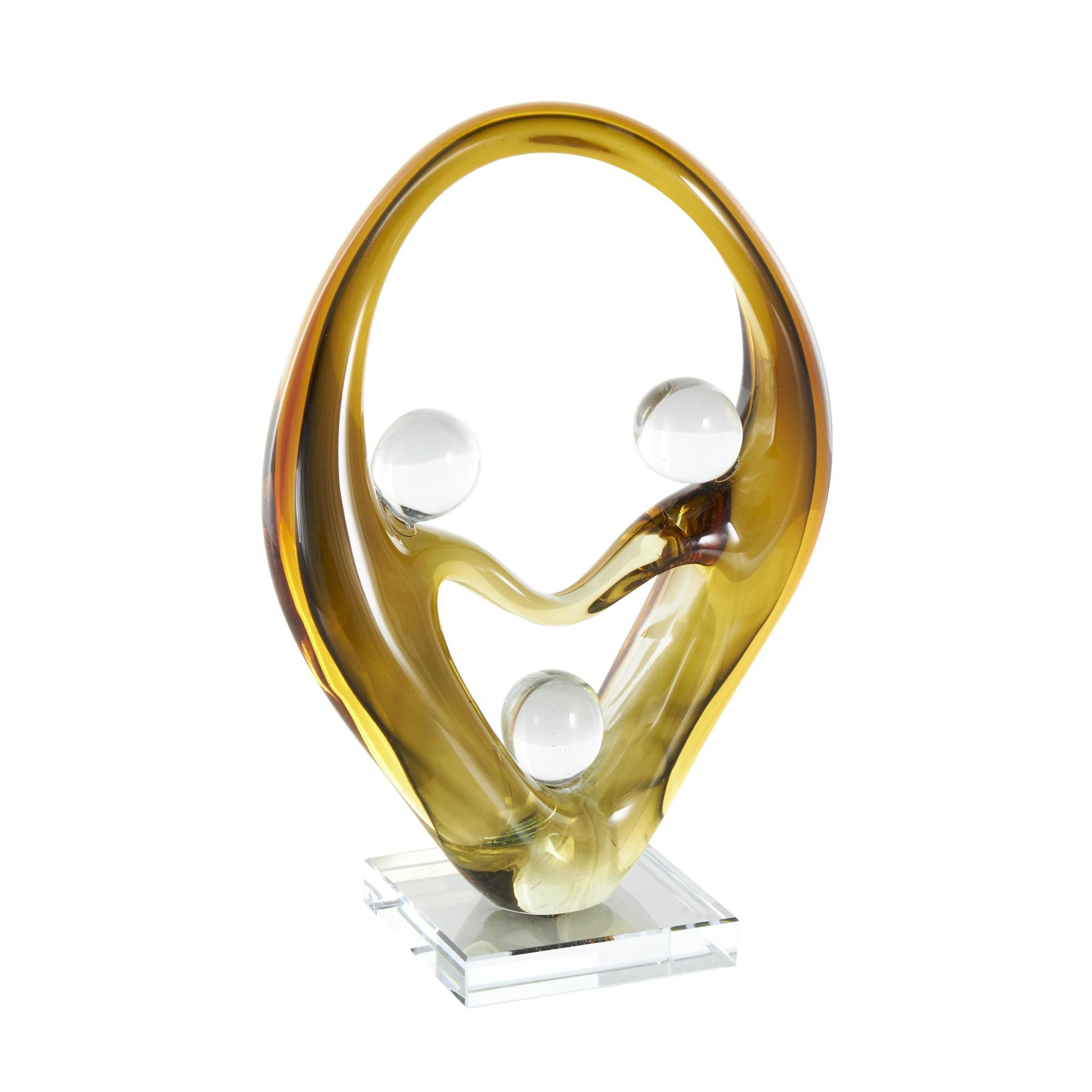 Abstract Orange Glass Curved Cutout Decorative Sculpture with 3 Small Orbs