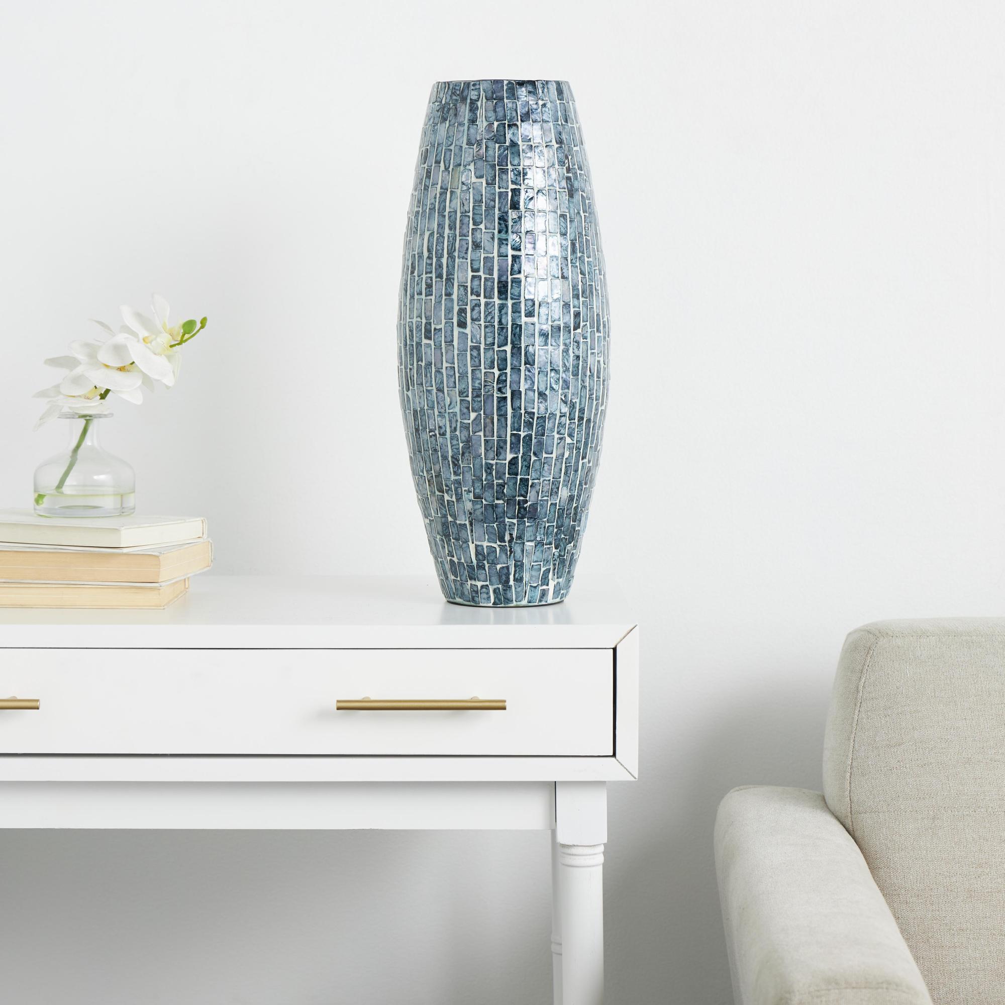 Blue Mother of Pearl Shell Handmade Mosaic Inspired Decorative Vase