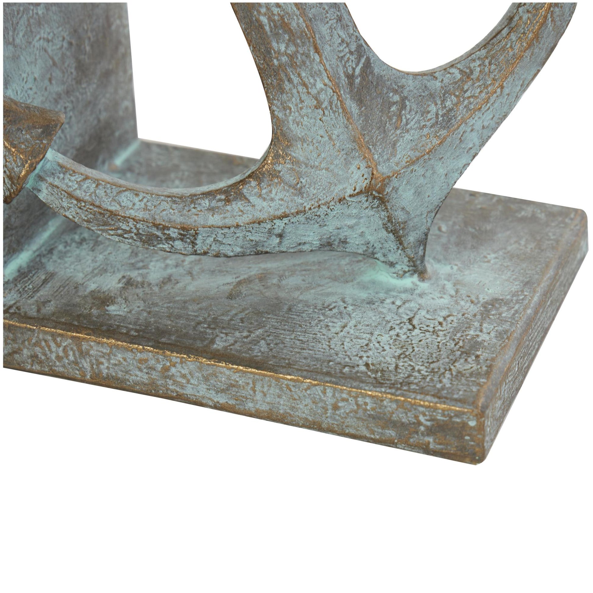 Set of 2 Anchor Blue Polyresin Distressed Patina Decorative Bookends with Gold Foil Accents