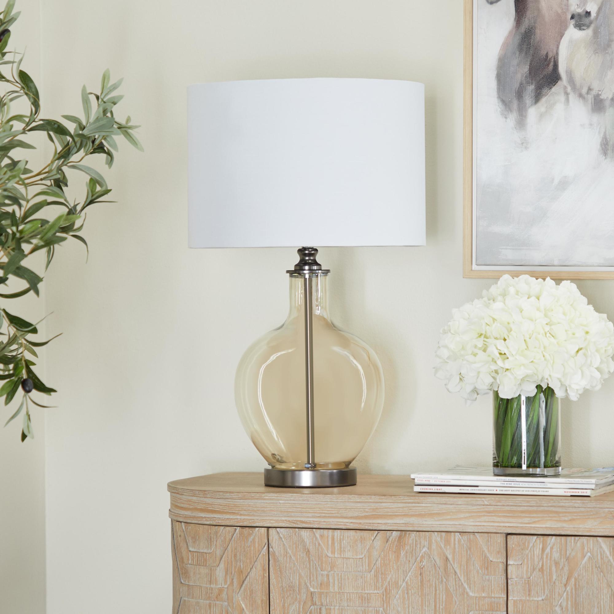 Champagne Glass Room Table Lamp with Drum Shade
