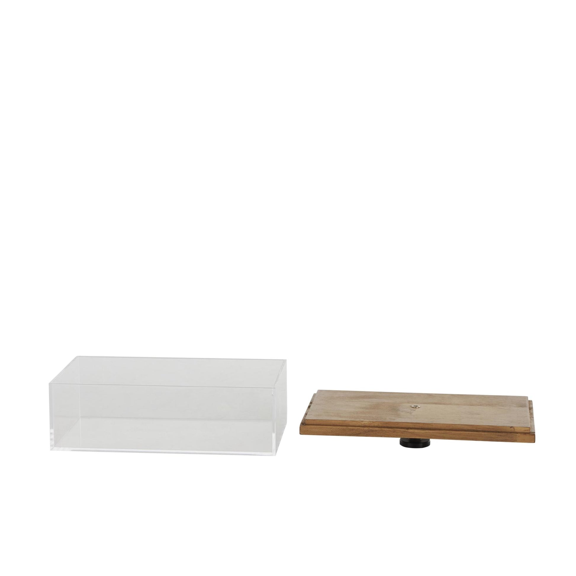 Set of 2 Clear Acrylic Plastic Decorative Box with Brown Wooden Lids and Black Knobs