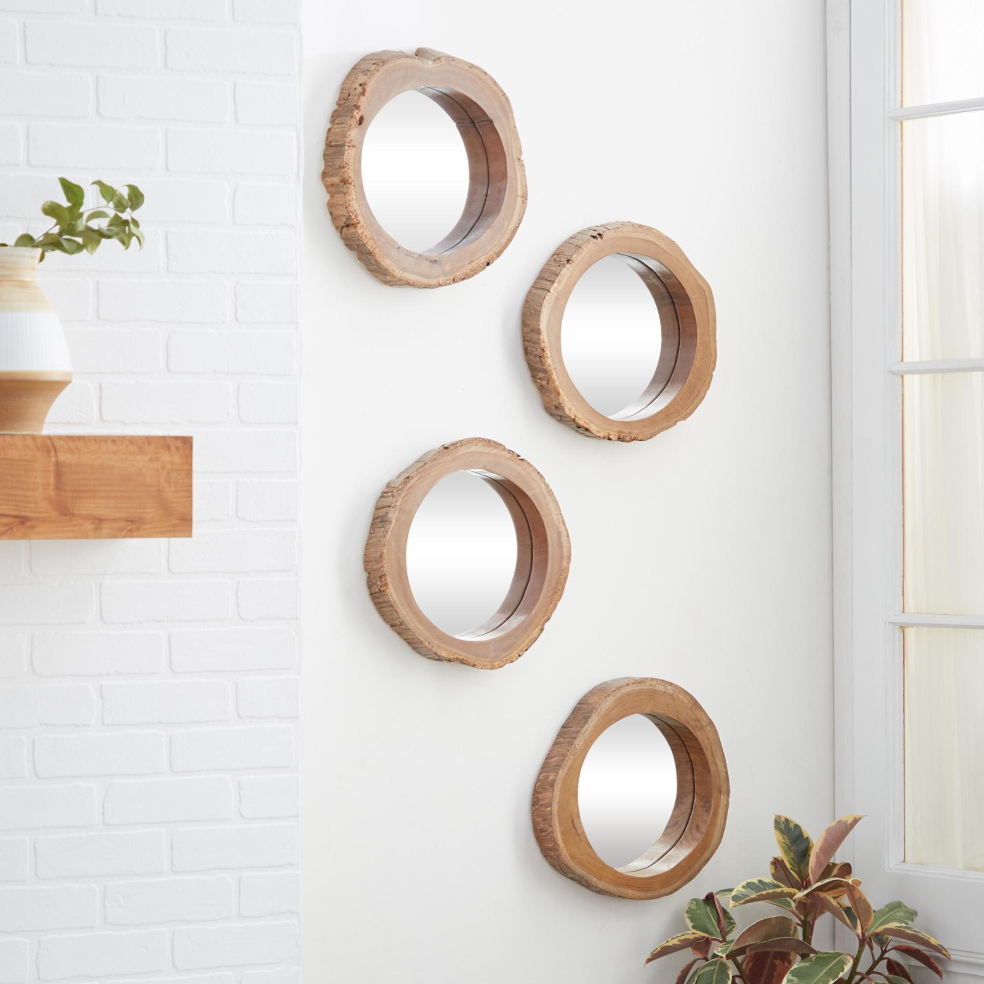 Set of 4 Brown Teak Wood Live Edge Room Wall Mirror