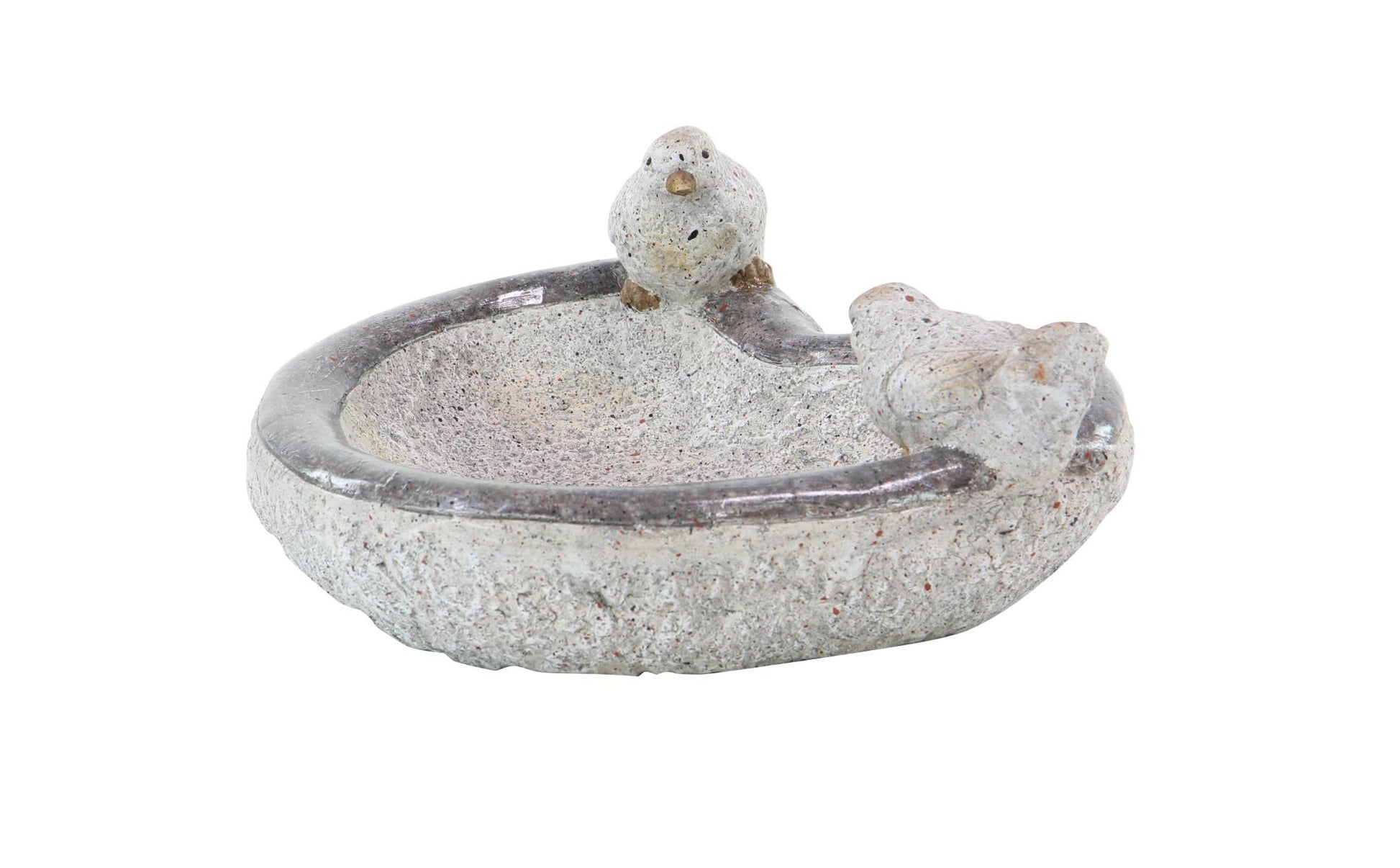 Bird Gray Polystone Indoor Outdoor Decorative Garden Sculpture with Bath Bowl