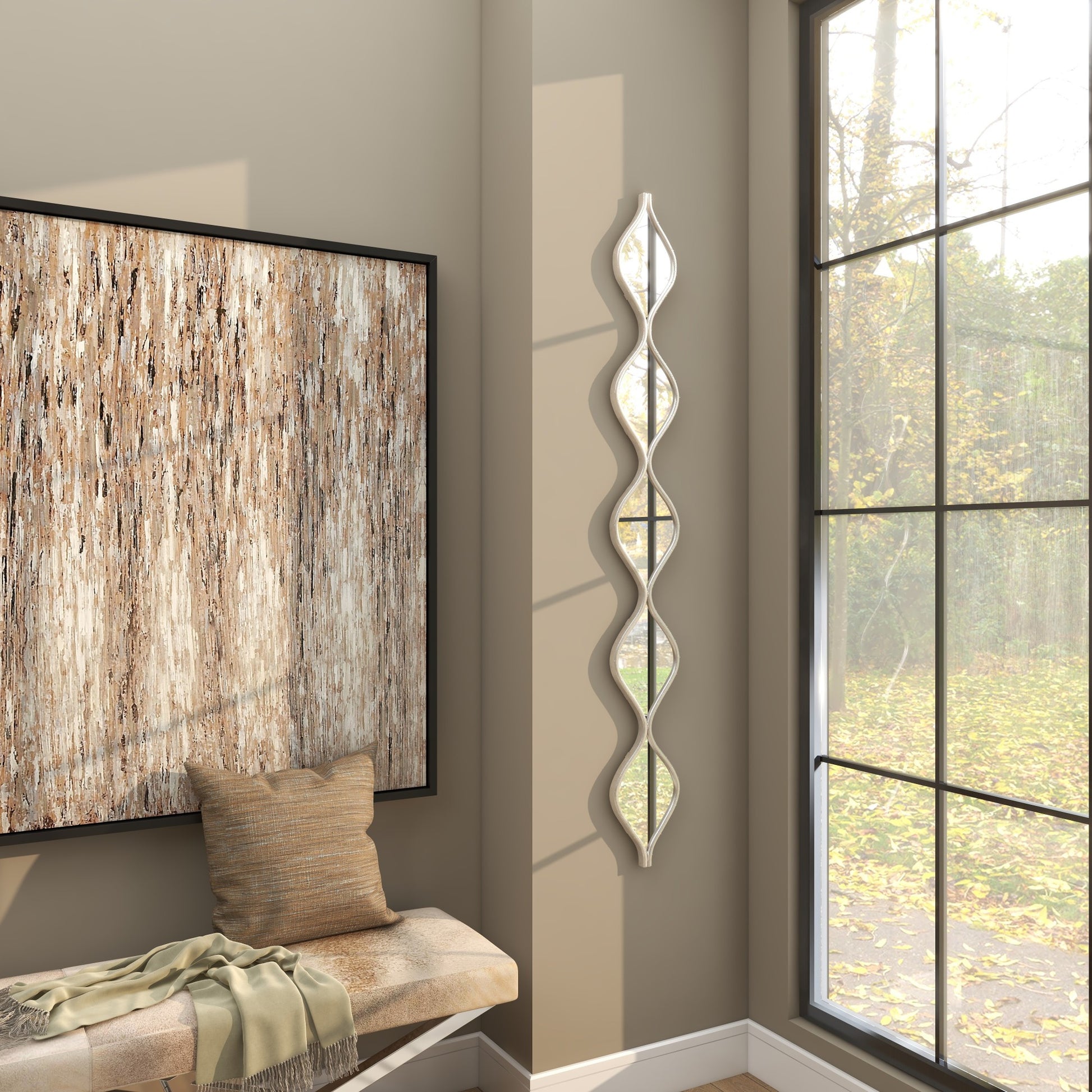 Metal Slim Stacked Chain 5 Layer Room Wall Mirror with Tear Drop Pattern 7" x 1" x 58"