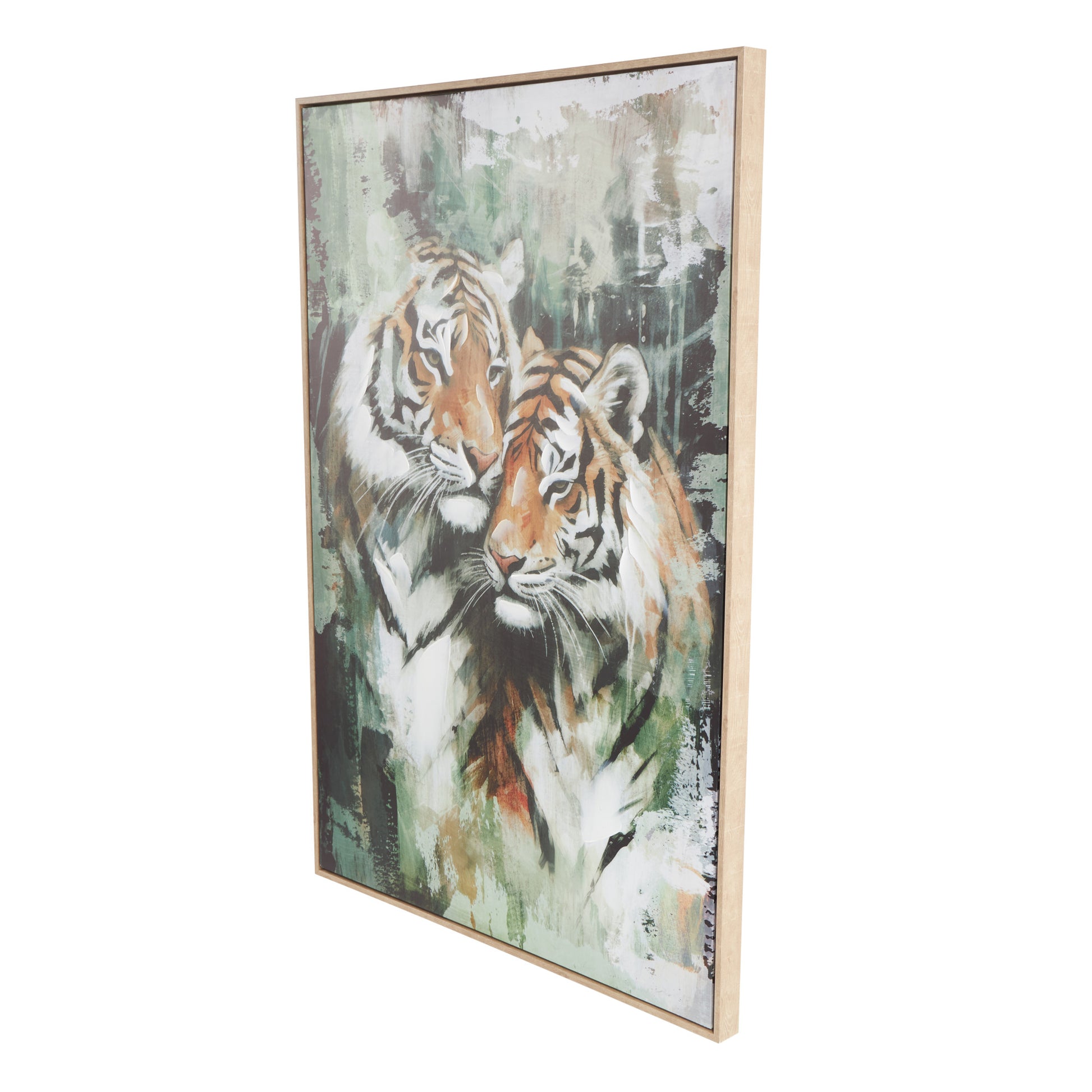 Tiger Multi Colored Canvas Shaded Living Room Framed Wall Art with Green Accents