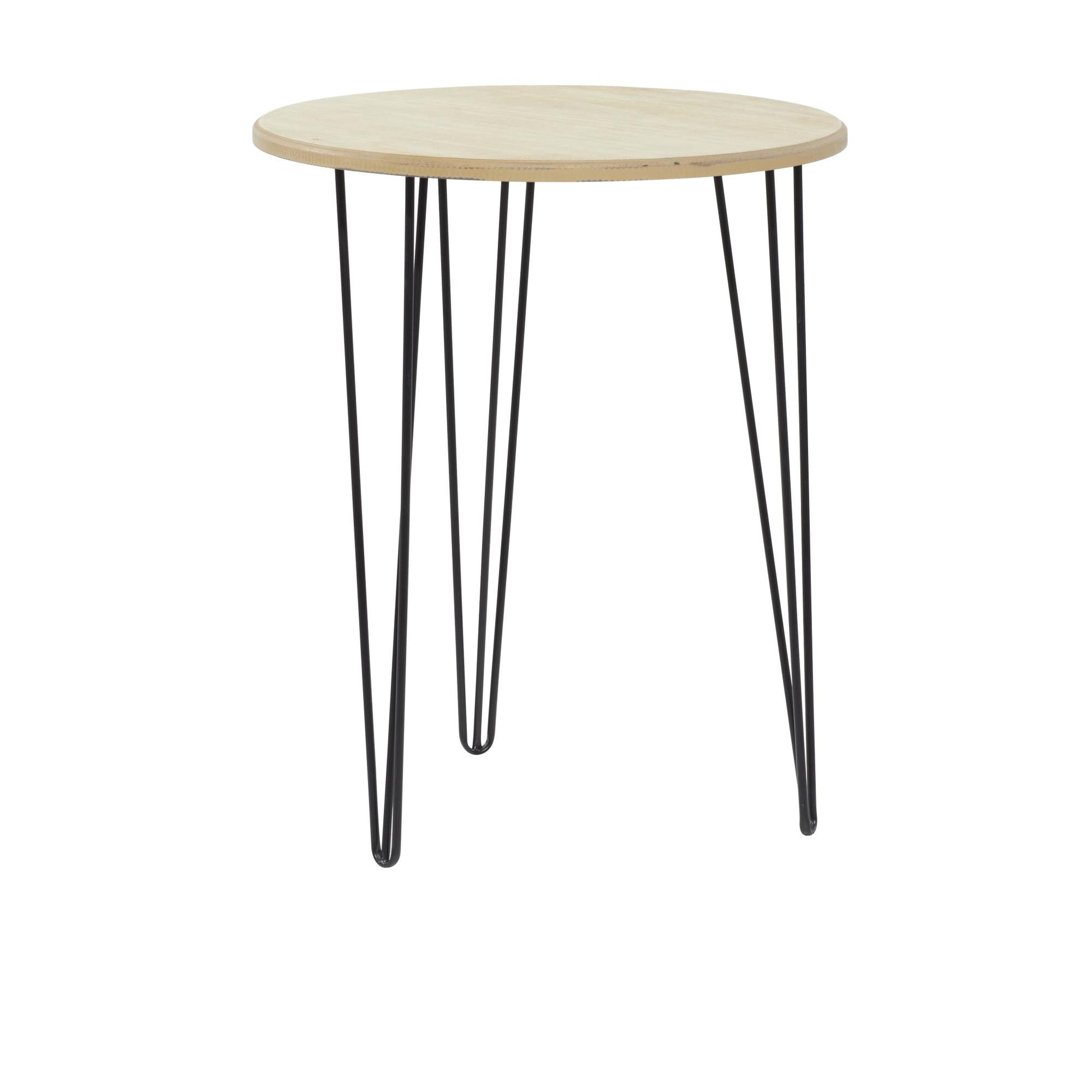Brown Wooden Side End Accent Table with Black Metal Hairpin Legs