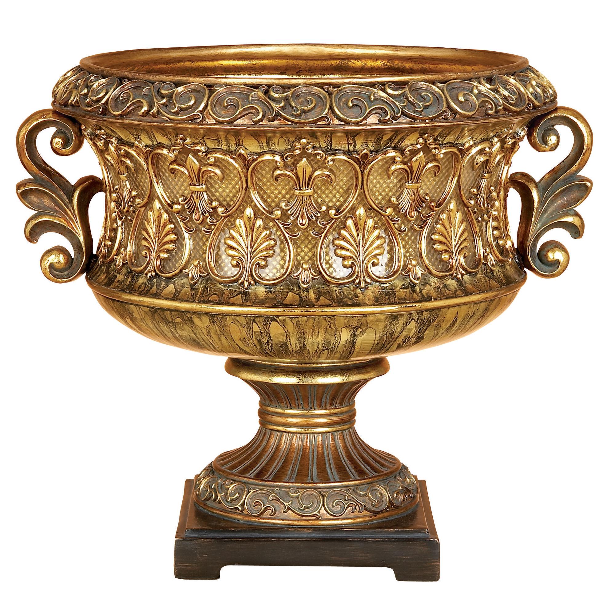 Fleur De Lis Gold Polystone Ornate Large Decorative Bowl