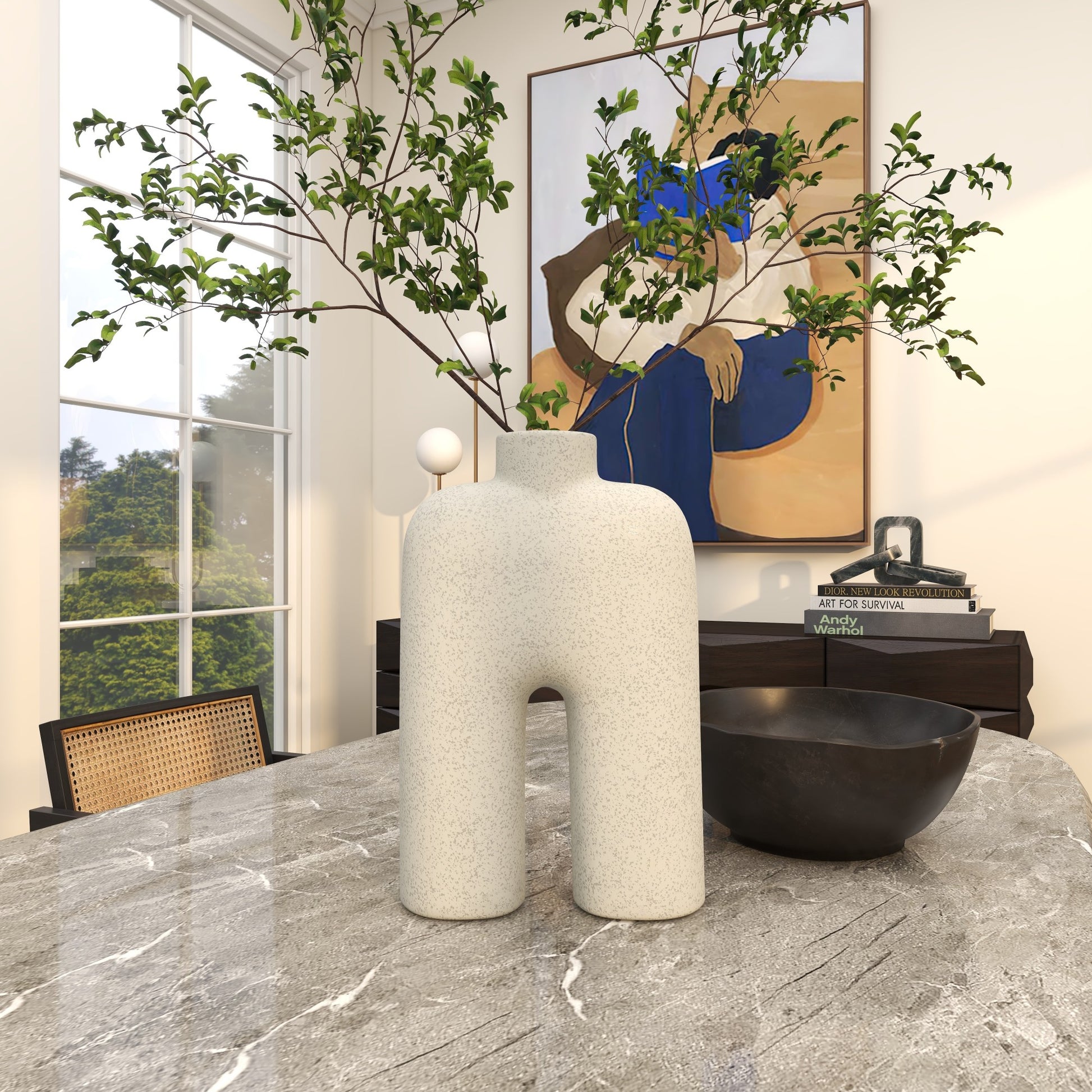 Abstract Ceramic Rounded Arched Decorative Vase with Glossy Speckled Texture