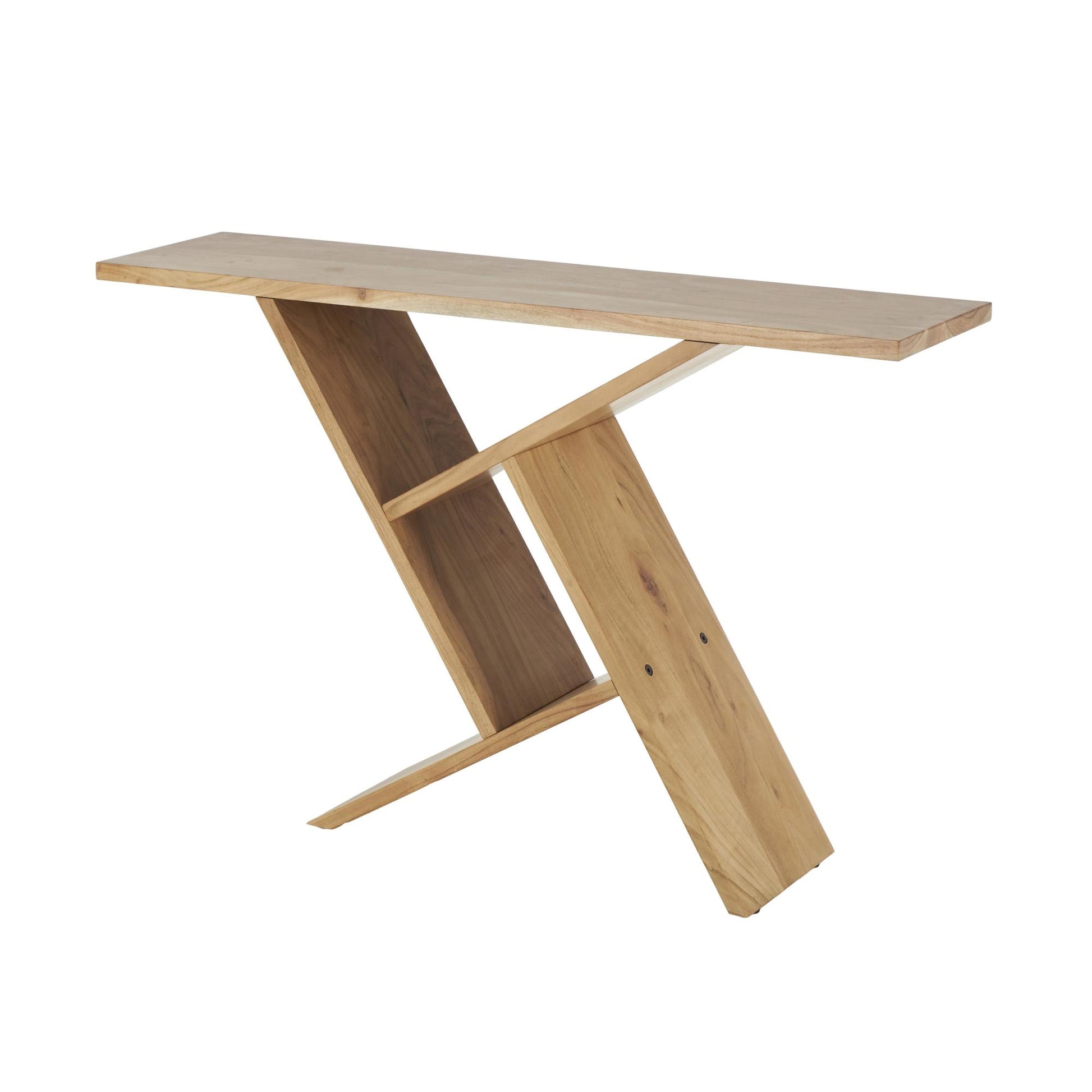 Geometric Brown Wood Living Room Console Table with Rectangular Patterned Legs