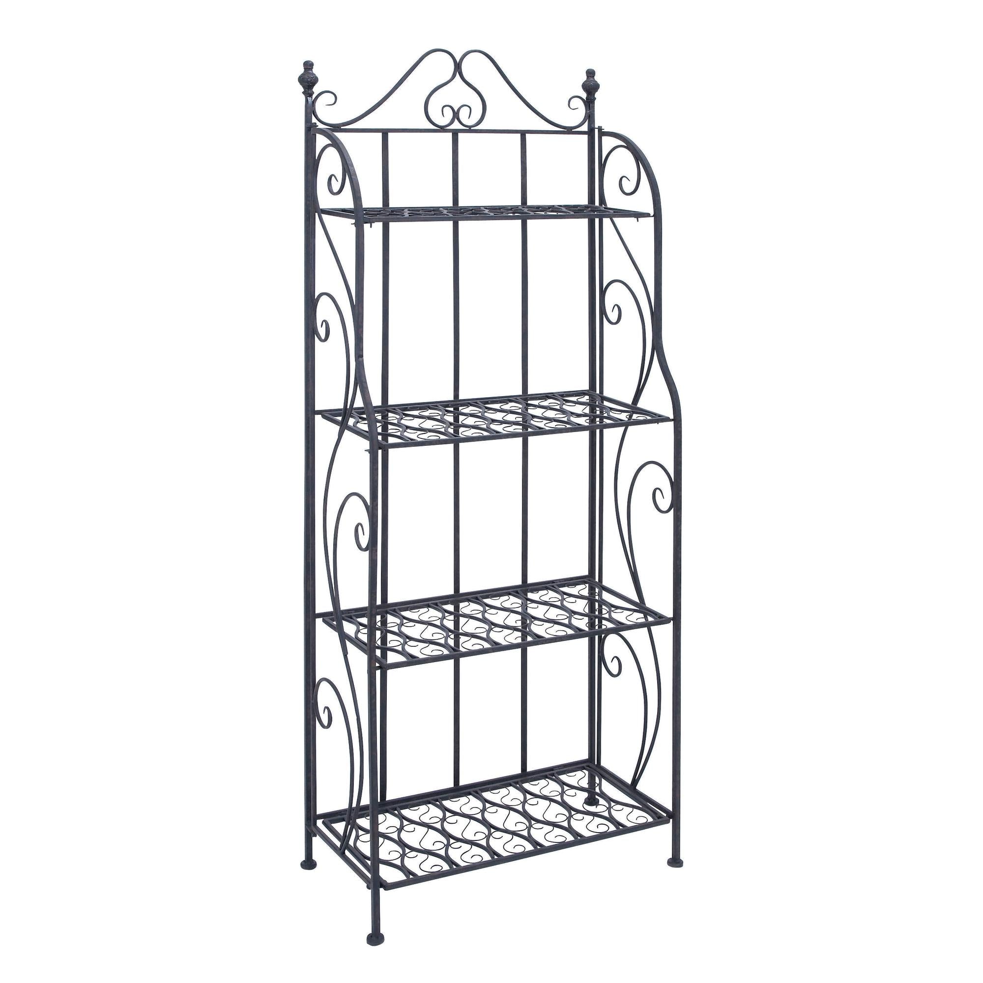 Scroll Black Metal Indoor Outdoor Tall Folding 4 Shelf Decorative Bakers Rack