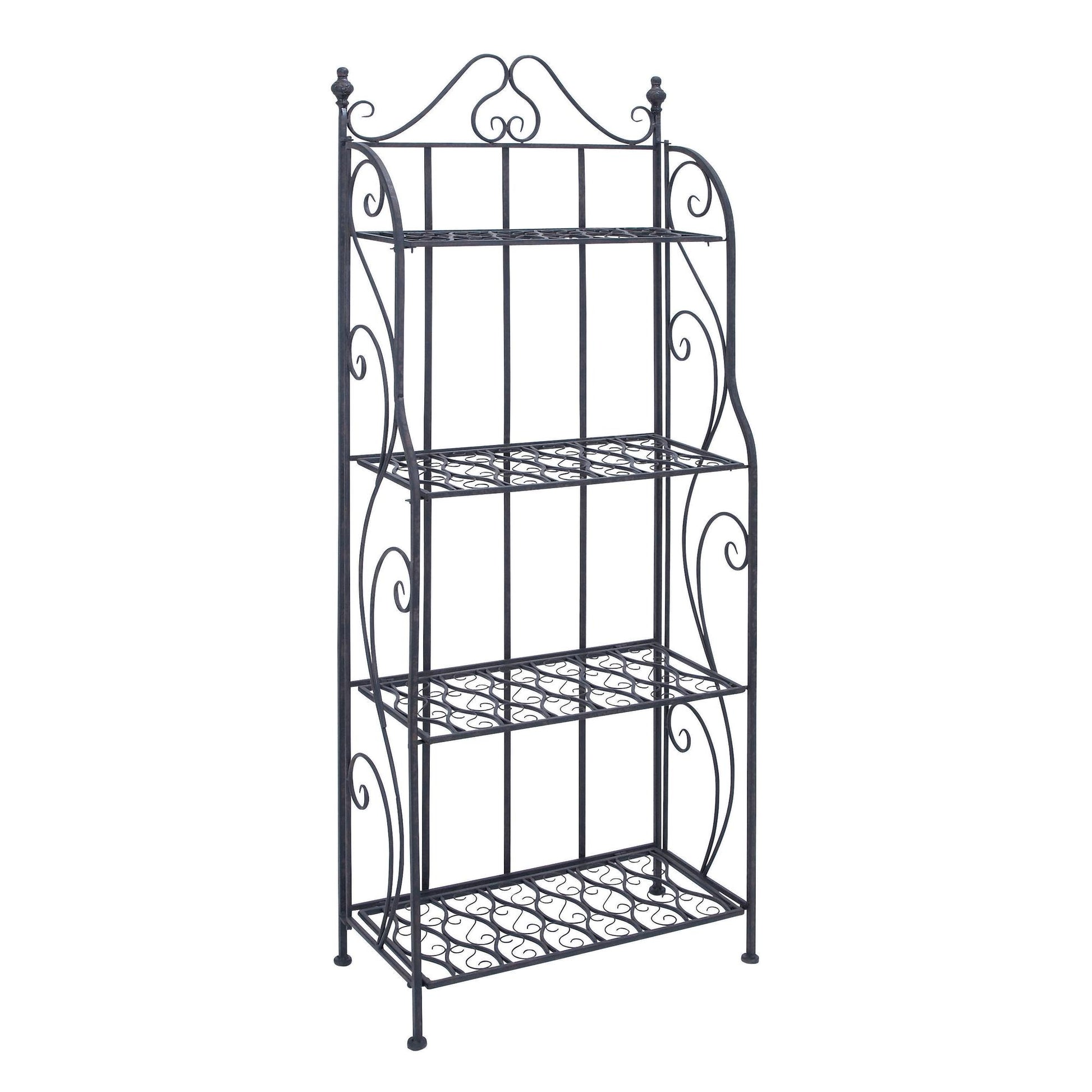 Scroll Black Metal Indoor Outdoor Tall Folding 4 Shelf Decorative Bakers Rack