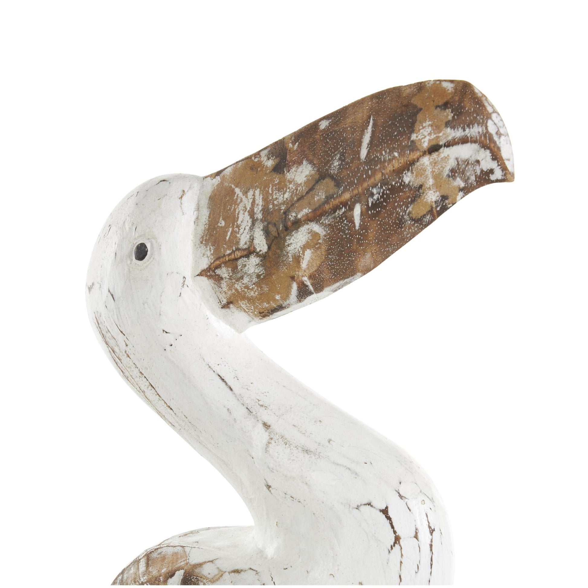 Set of 3 Pelican White Wood Handmade Distressed Decorative Sculpture with Brown Accents
