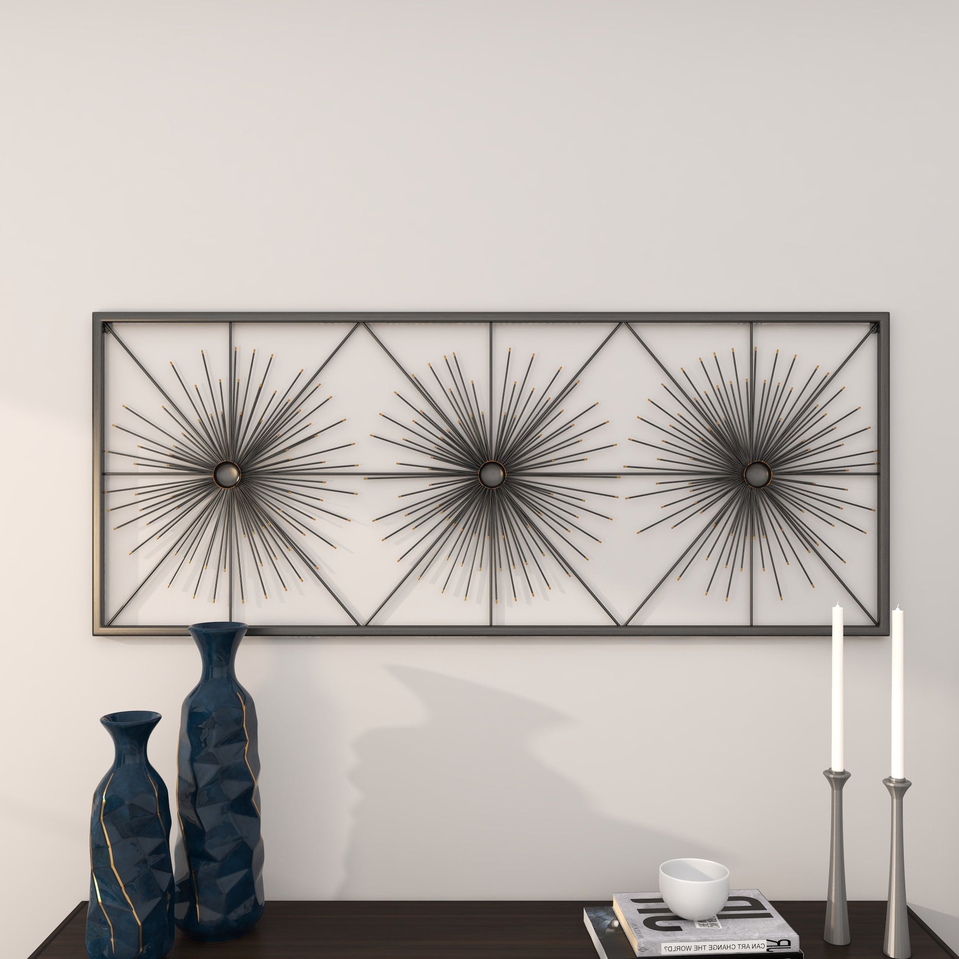 Starburst Black Metal Sea Urchin Home Wall Decor with Black Frame