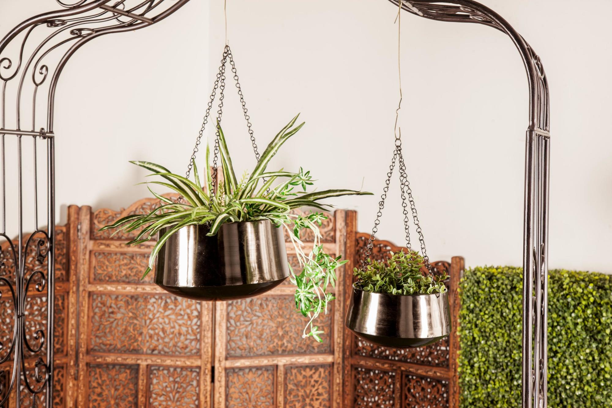 Set of 2 Metal Hanging Dome Indoor Outdoor Wall Planter with Chain