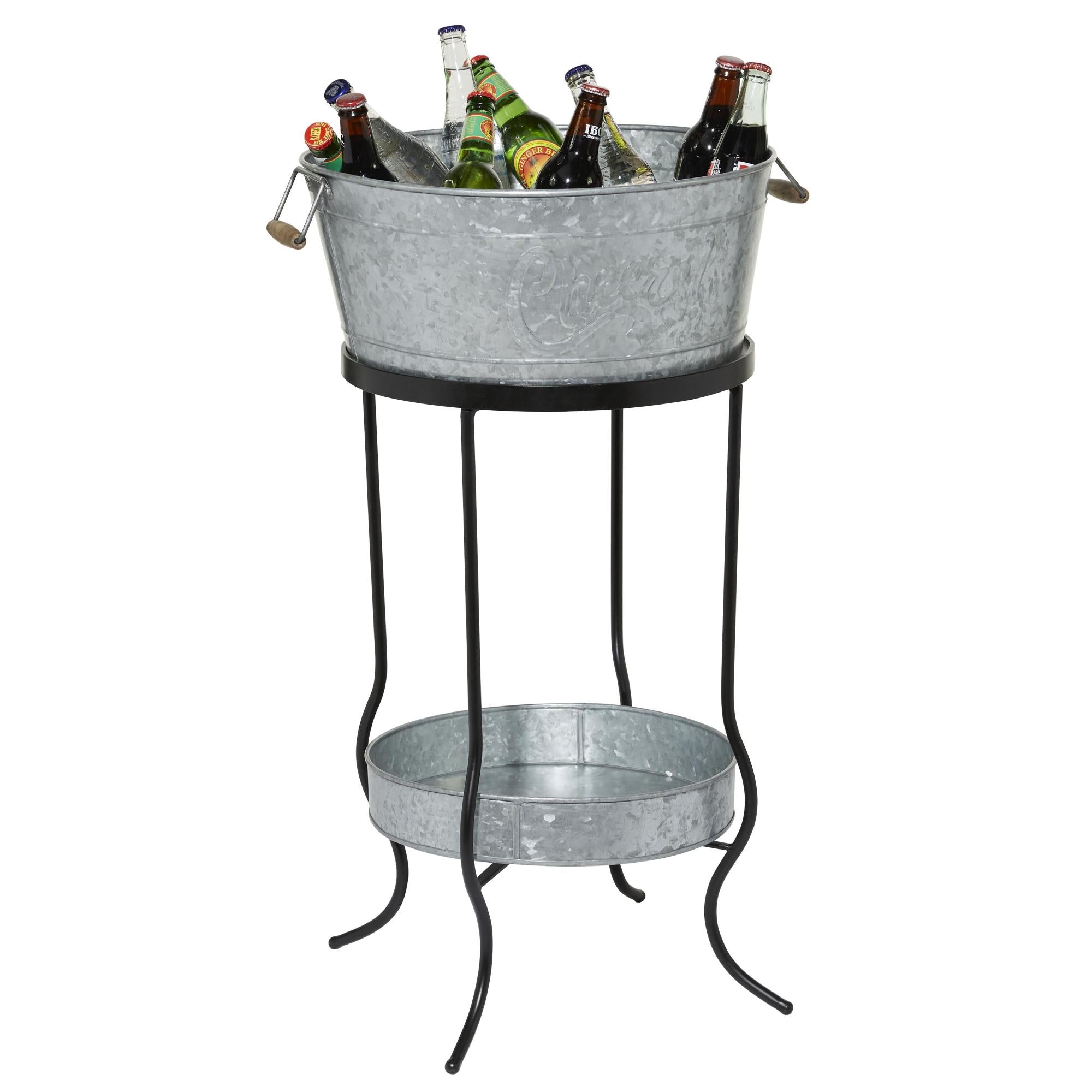 Gray Metal 6 Bottle Decorative Ice Bucket with Lower Shelf