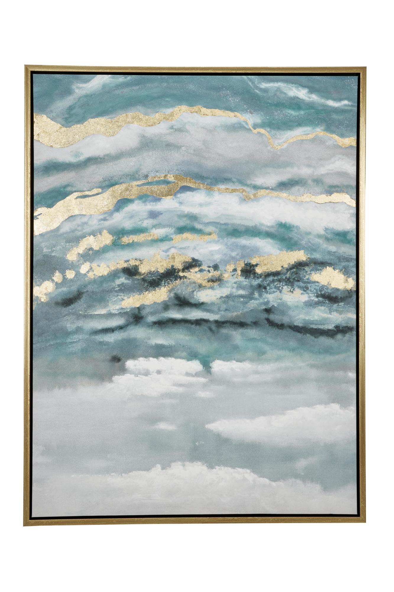Geode Teal Canvas Enlarge Slice Living Room Framed Wall Art with Gold Frame