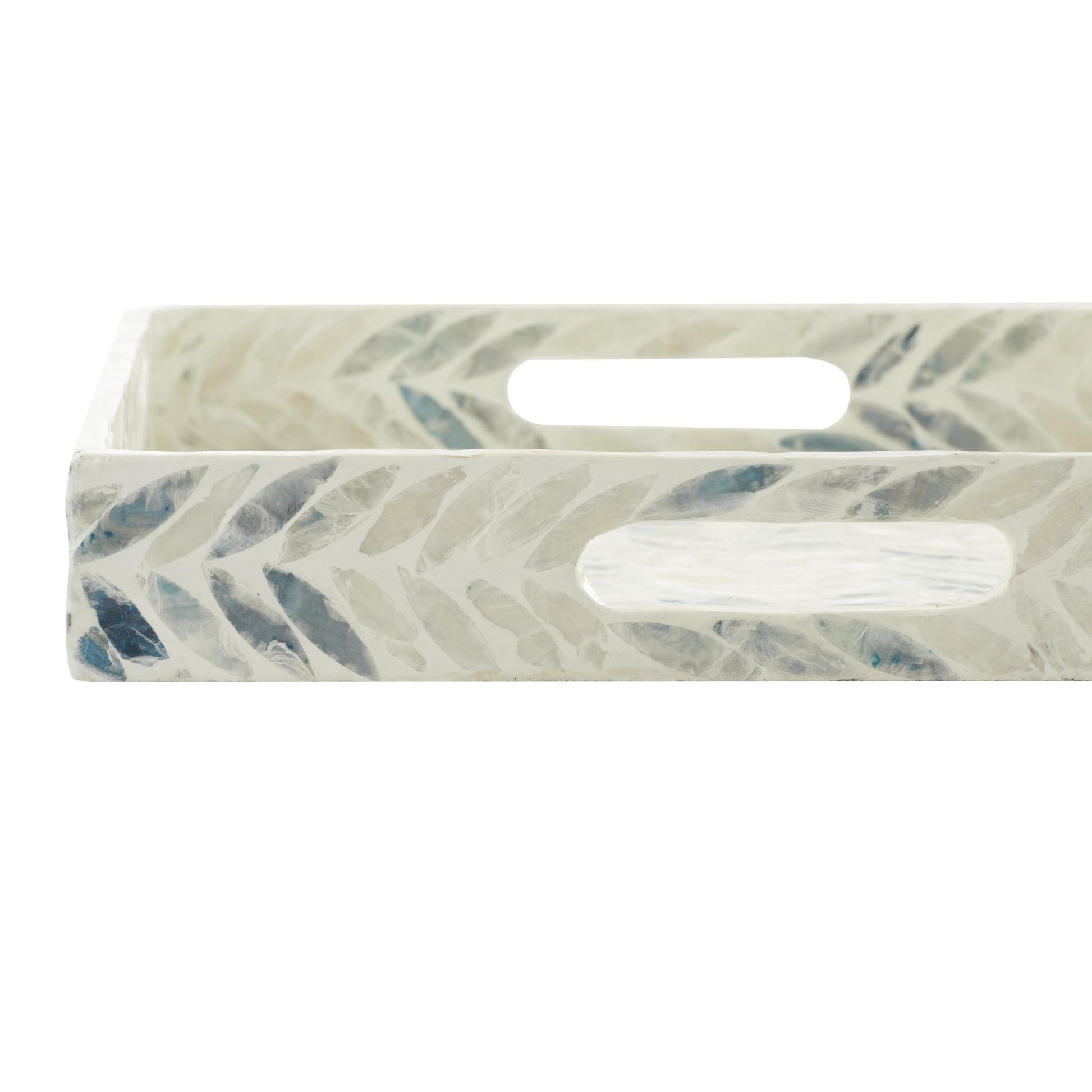 Set of 3 White Mother of Pearl Shell Living Room Decor Tray with Checkerboard Pattern