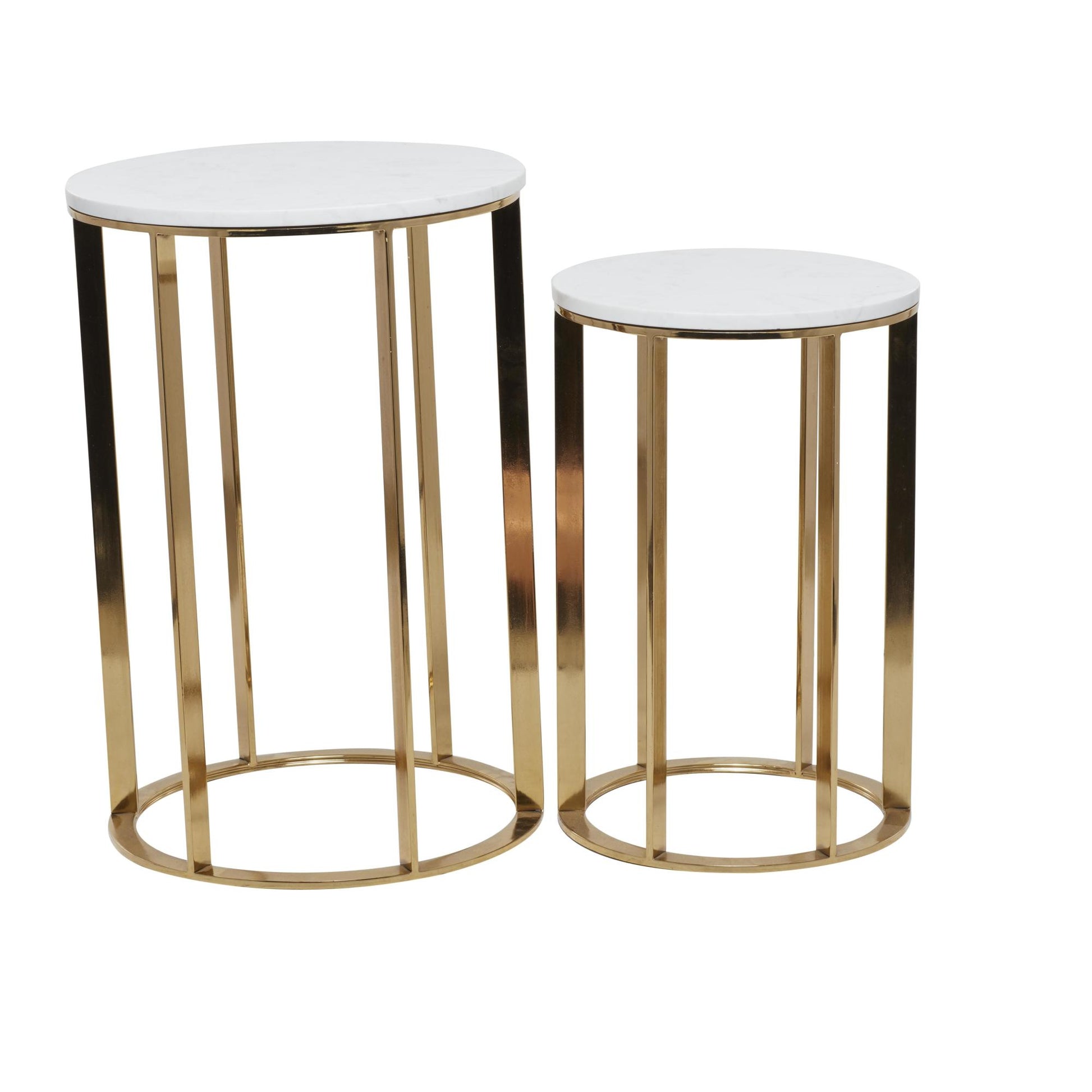 Set of 2 Gold Metal Side End Accent Table with Marble Top