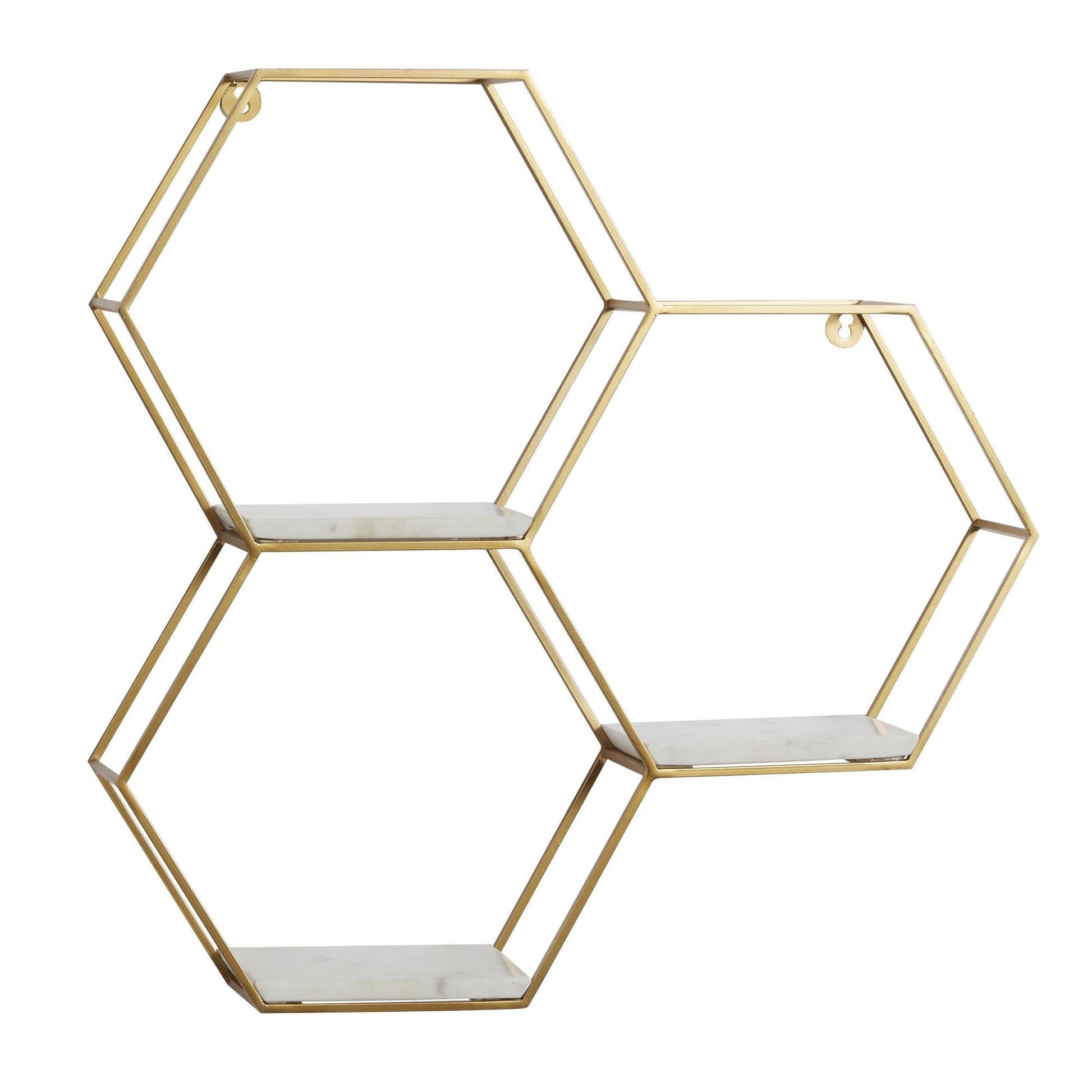 Geometric Metal Hexagon 3 Marble Shelves Room Wall Shelf with 3 Marble Shelves 26" x 5" x 24"