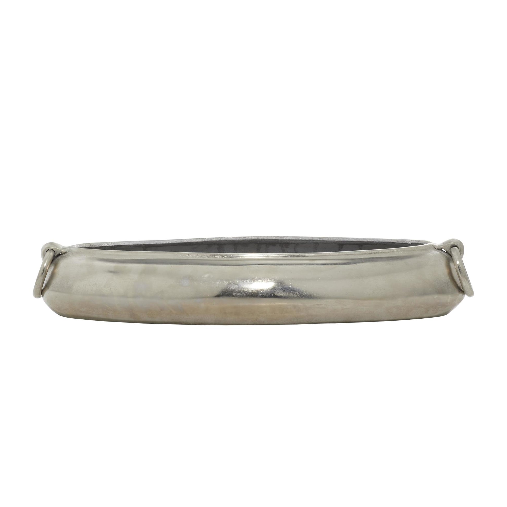 Silver Aluminum Metal Large Decorative Bowl with Ring Handles