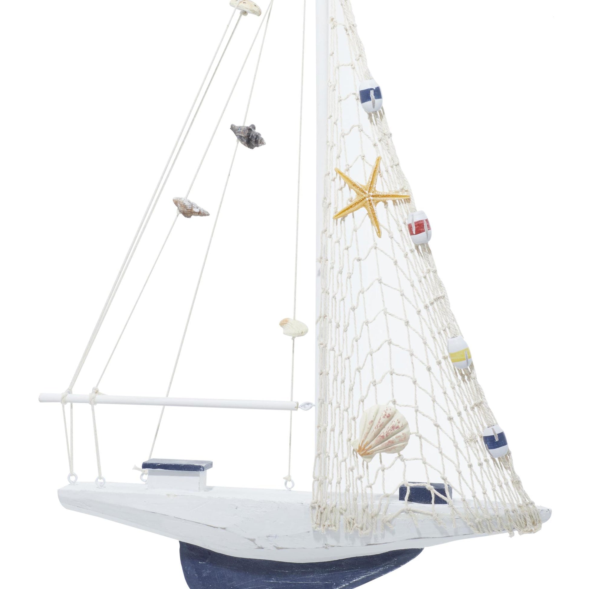 Set of 2 Sail Boat White Wood Handmade Decorative Sculpture