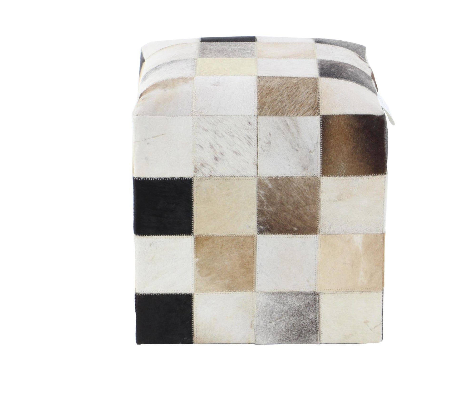Leather Handmade Cowhide Living Room Stool with Patchwork Pattern