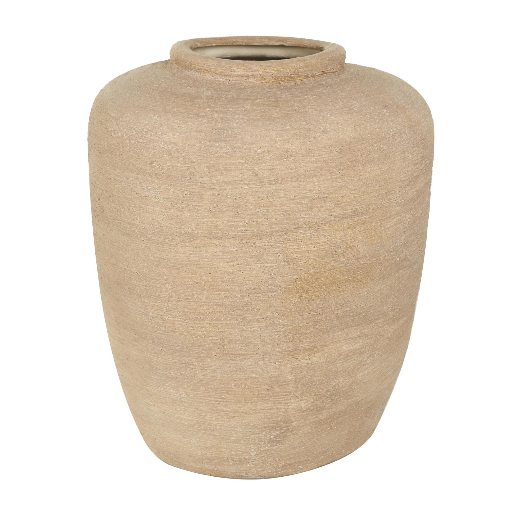 Beige Ceramic Wide Textured Decorative Vase