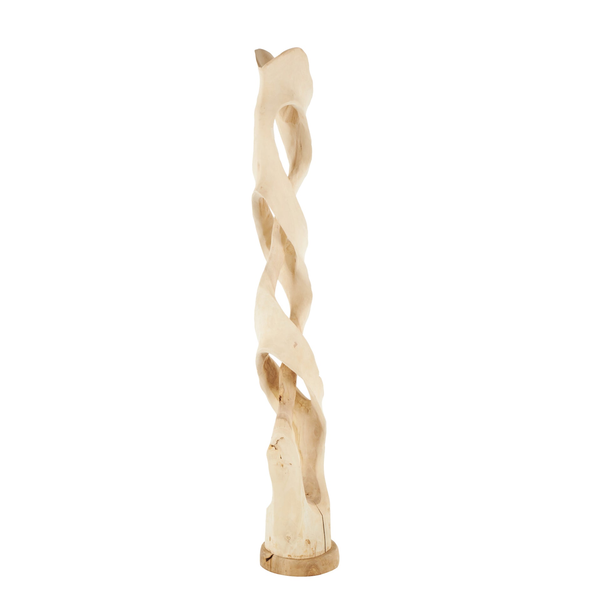 Abstract Light Brown Teak Wood Handmade Live Edge Intertwined Post Floor Decorative Sculpture