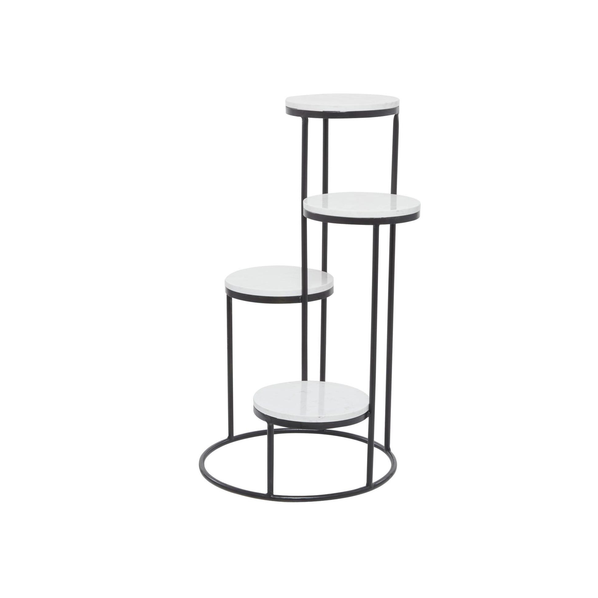 White Marble 4 Tier Indoor Plantstand with Black Base