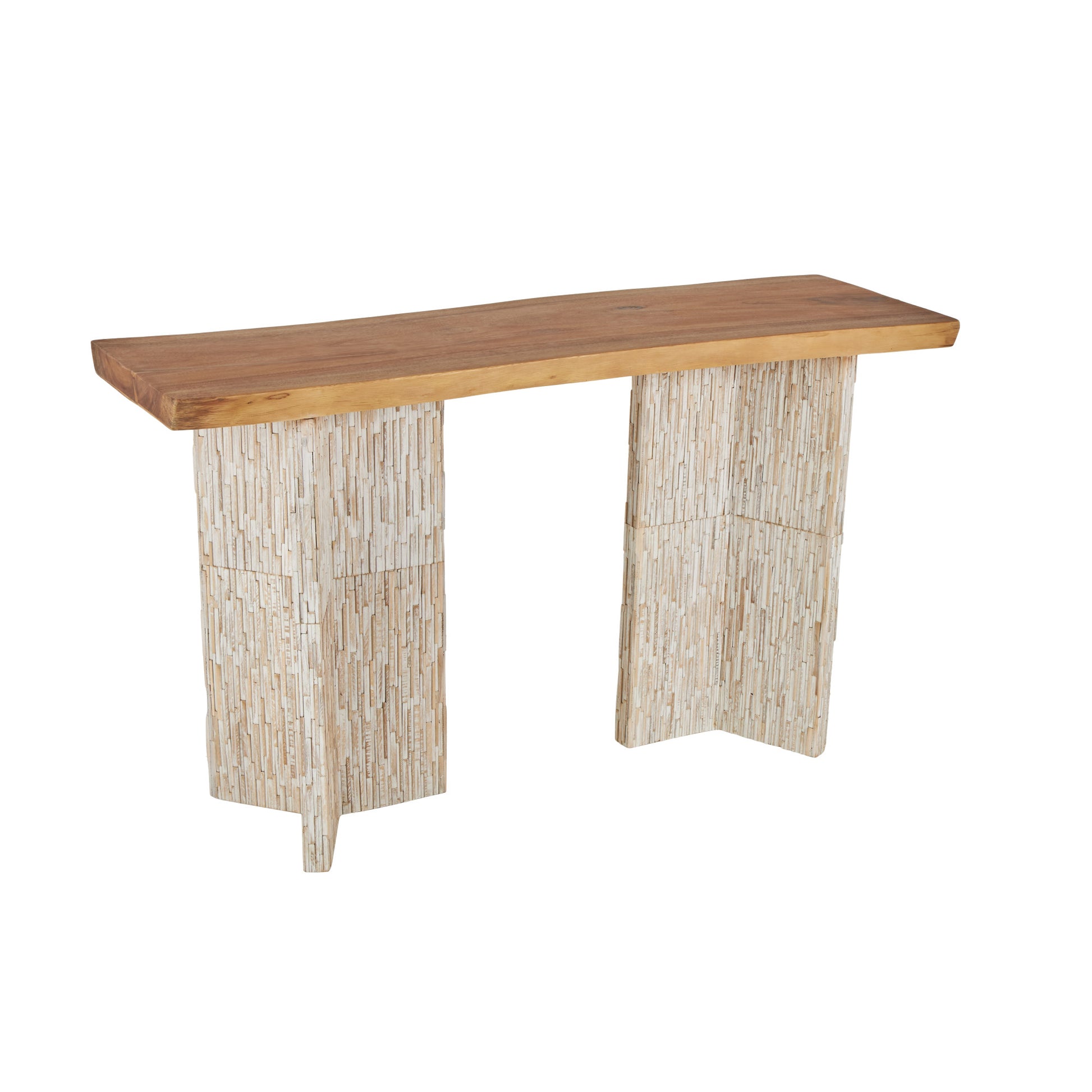 Brown Teak Wood Handmade Rectangular Living Room Console Table with Envi Slat Legs