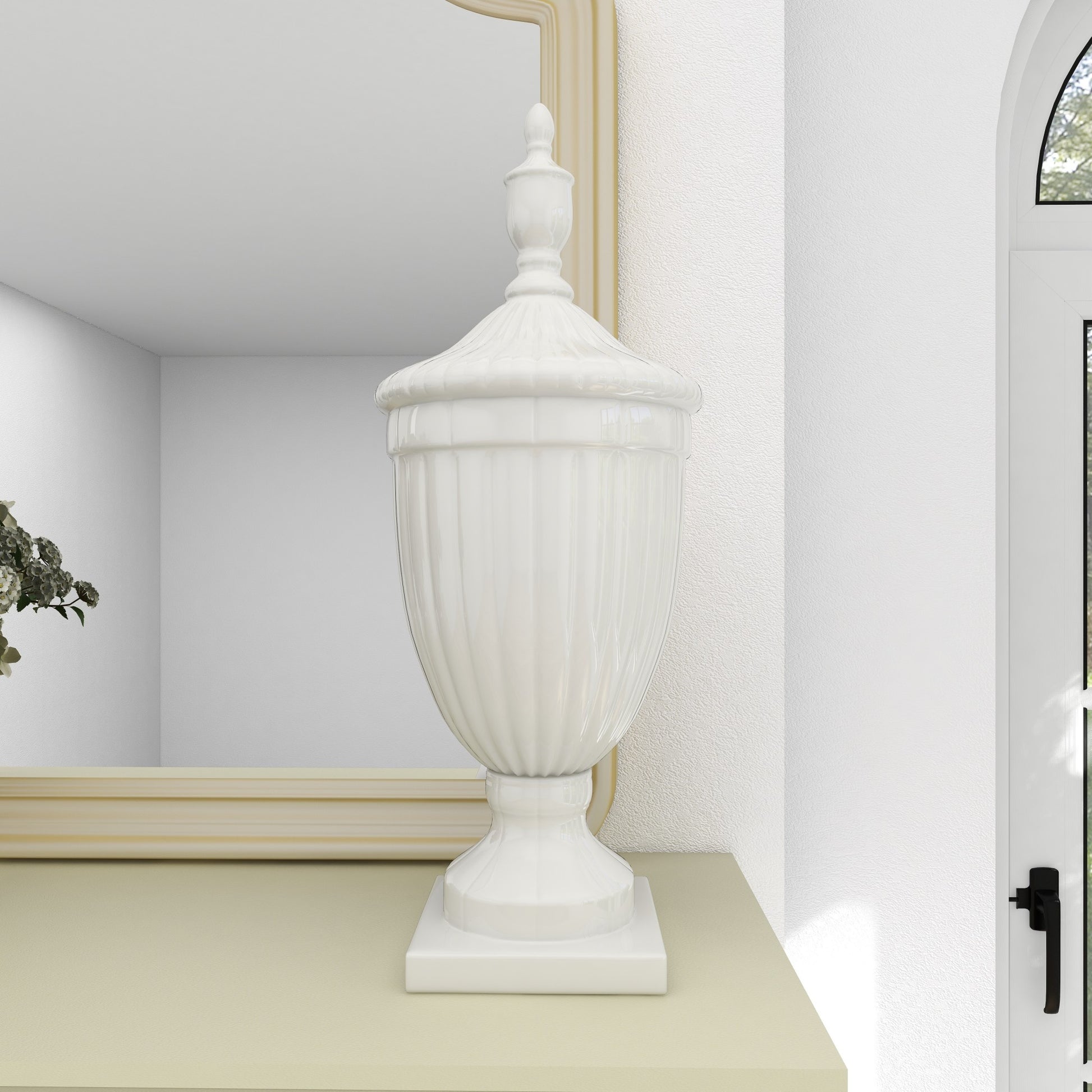 Ceramic Tall Fluted Urn Living Room Decorative Jars with Grooves and Lid