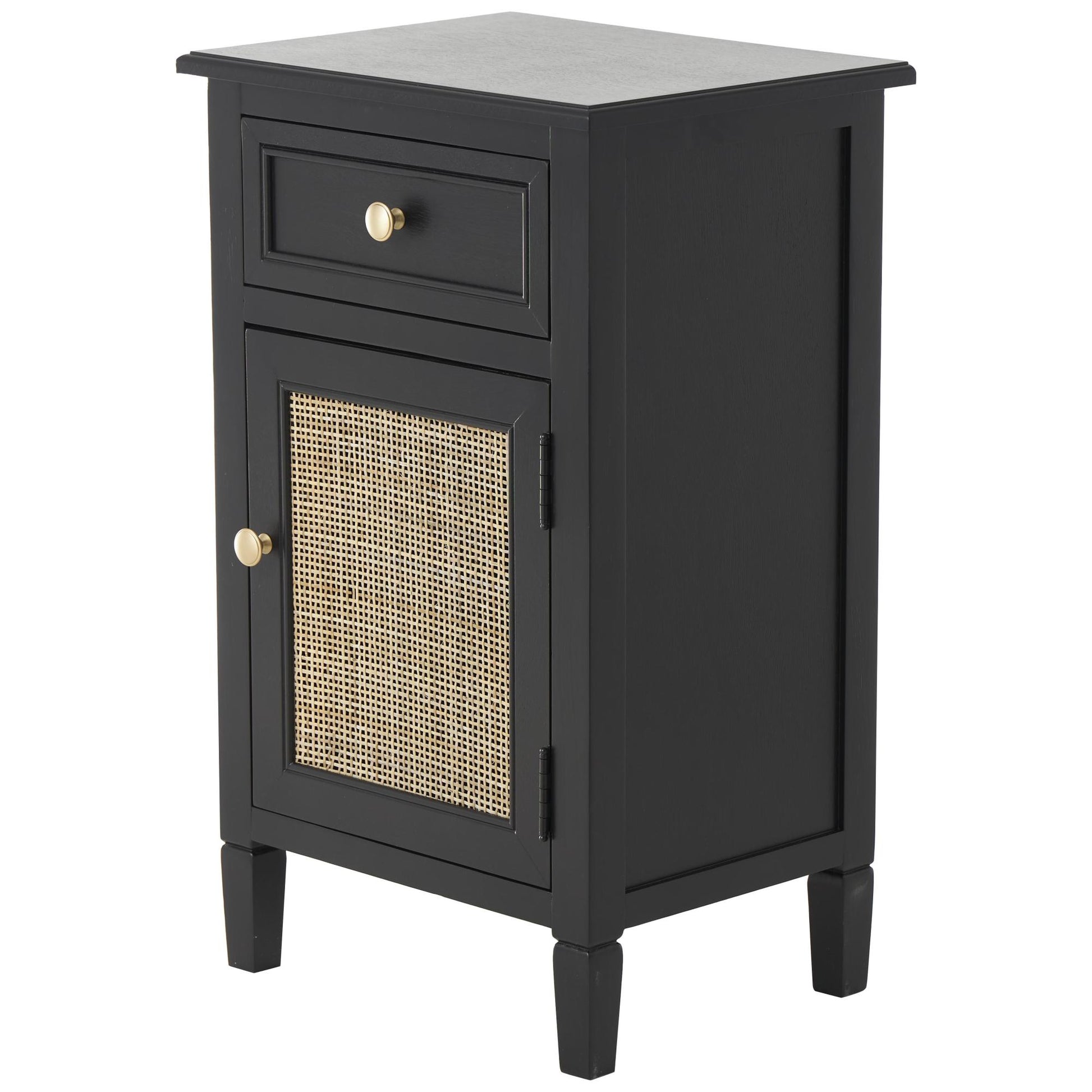 Black Wood Handmade 1 Door and 1 Drawer Room Cabinet with Rattan Front