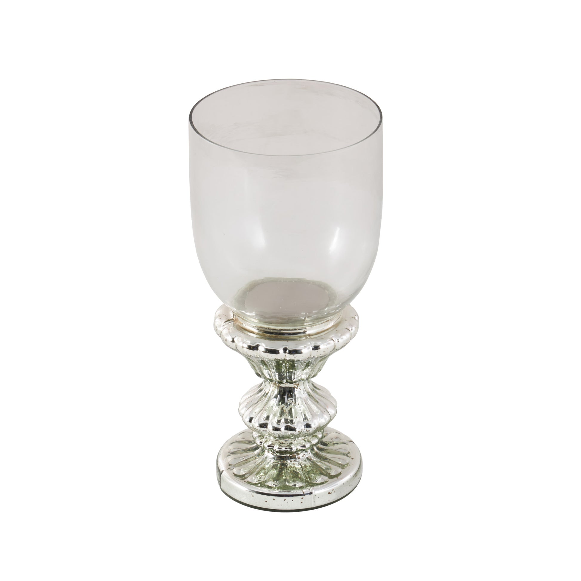 Silver Glass Handmade Turned Style Pillar Room Hurricane Lamp with Faux Mercury Glass Finish